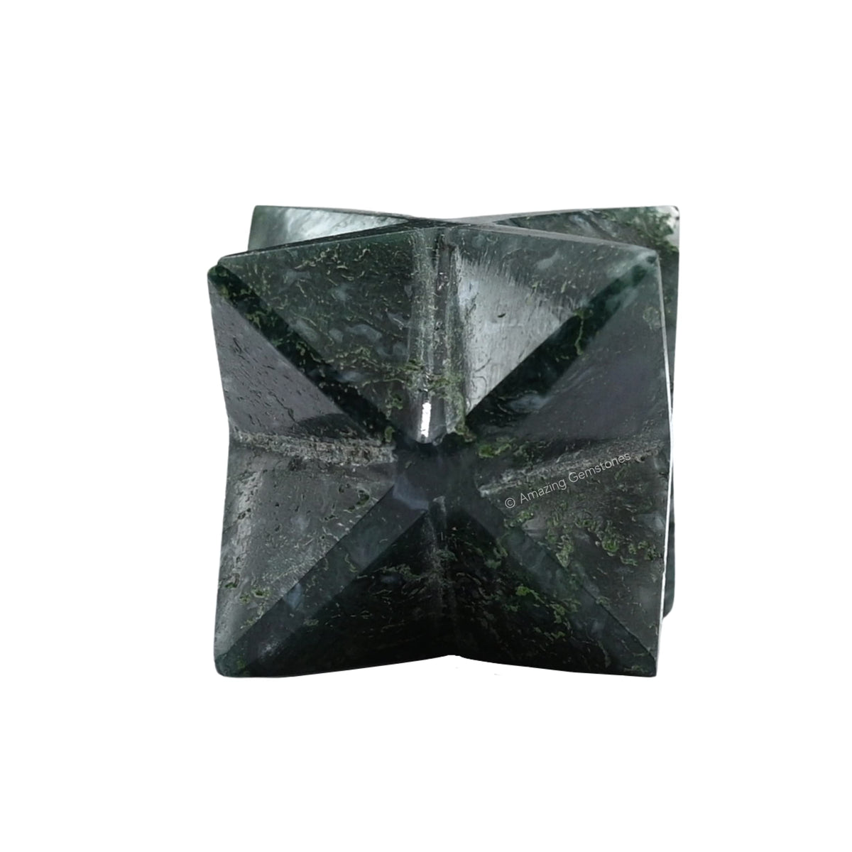 Amazing Gemstone Moss Agate Merkaba Crystal - 1 Inches Metaphysical Merkaba Star for Meditation - Energetic Tetrahedron Crystal and Healing Stones for Spiritual Growth and Healing (20-25mm)