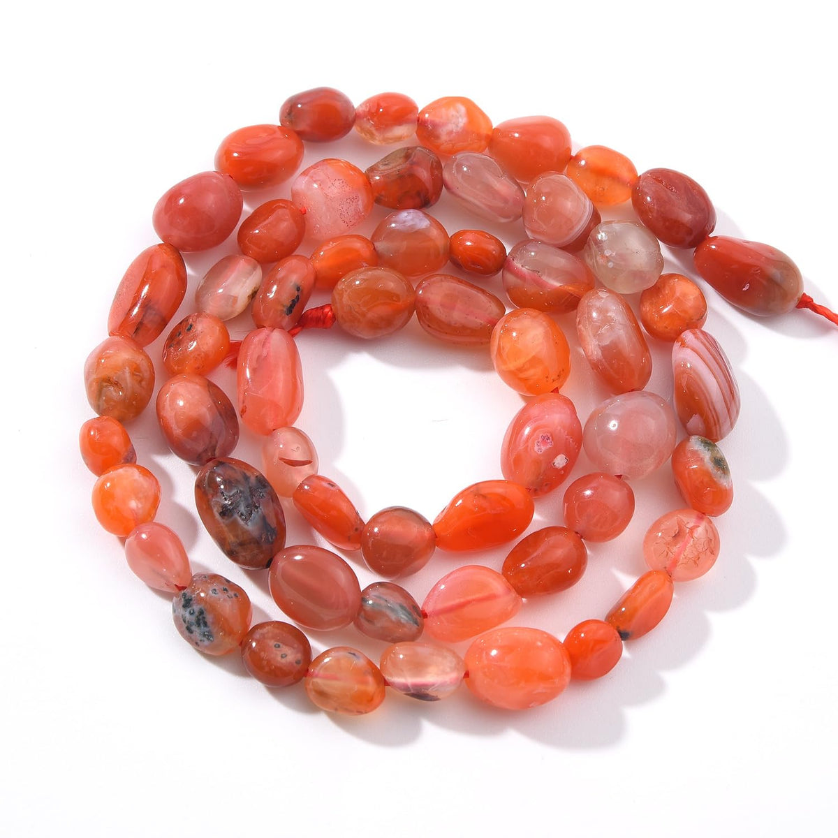jodaying 6-8mm Natural Red Agate Nuggets Oval Free Tumbled Pebble Semi Precious Gemstone Loose Stone Beads Approx 15.5 inch for DIY Jewelry Making