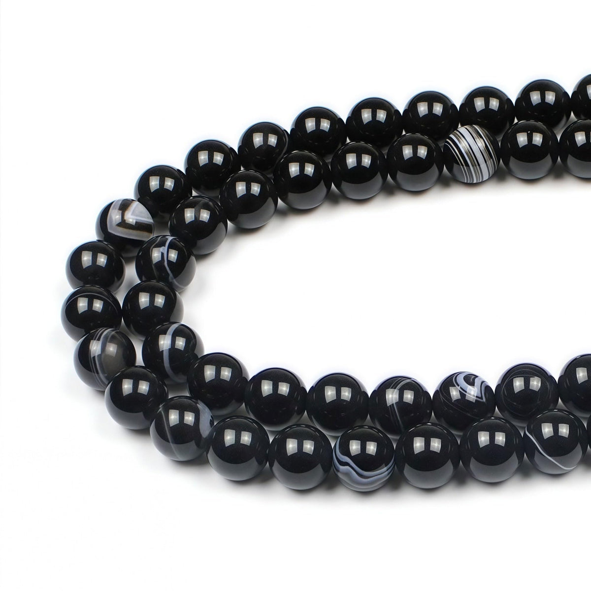 MJDCB Natural Black Striped Agate Round Loose Beads for Jewelry Making DIY Bracelet Necklace (10mm)
