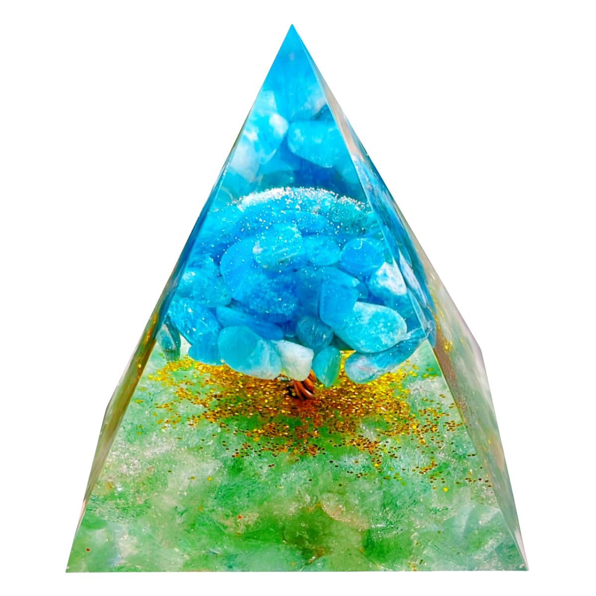 Saefheled Tree of Life Orgone Pyramid,Natural Green Strawberry&Apatite Orgonite Healing Crystals Pyramid,Crystal Stone Positive Reiki Energy Generator Collection Wealth Lucky Meditation Tool(6cm)