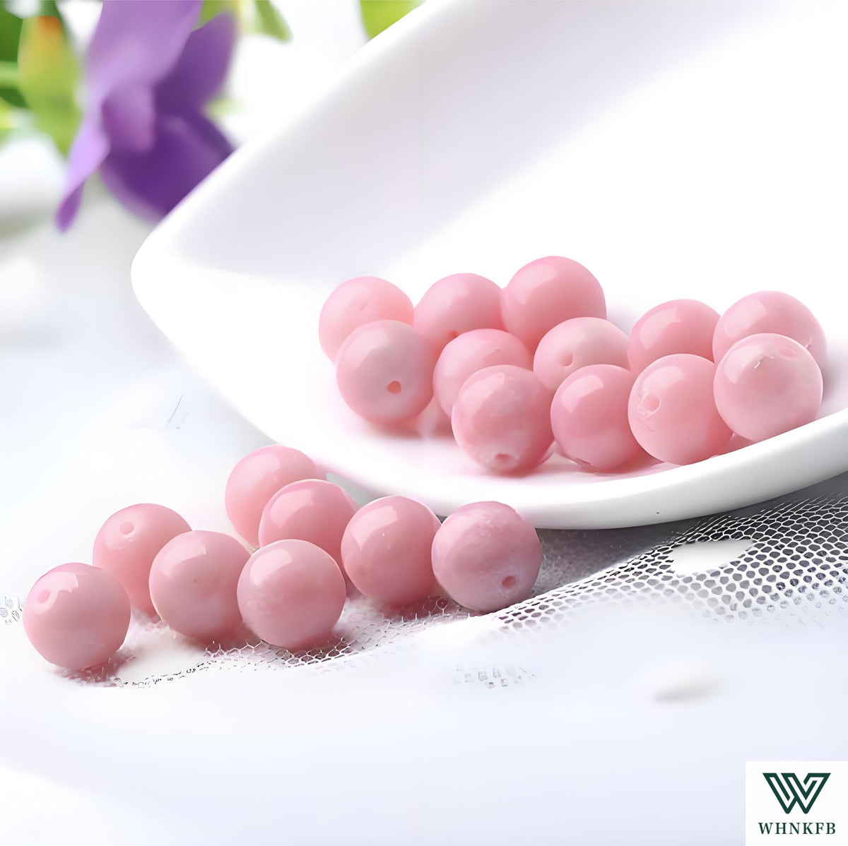 WHNKFB 10mm 50PCS Natural Pink Opal Round Beads, Rose Quartz-Like Loose Gemstone Beads for Jewelry Making Craft - 4mm 6mm 8mm 10mm Options with Free Elastic Cord