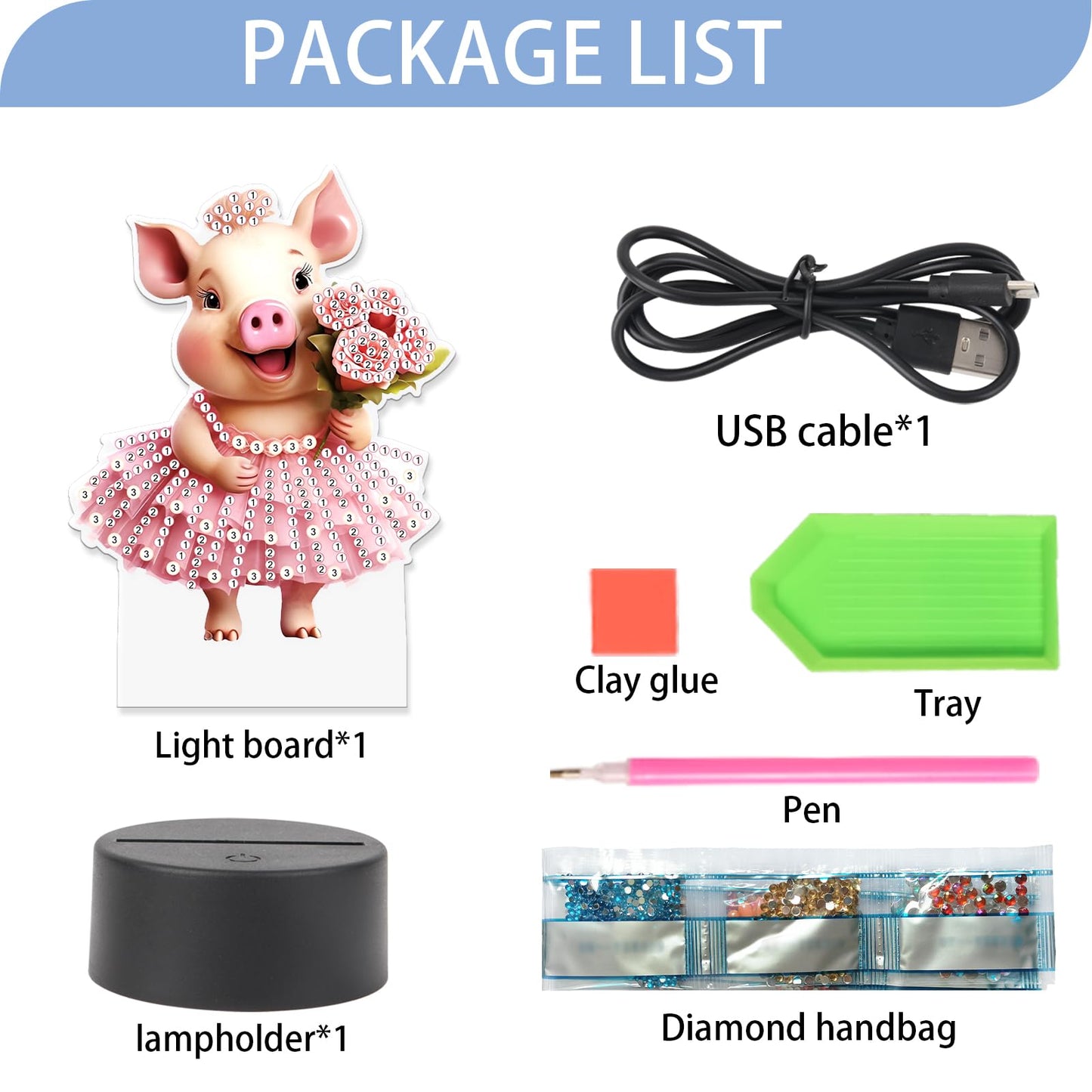 JISHSHAY Diamond Painting Night Light Diamond Art Table Lamps Gem Art LED Lights Gem Painting Desk Lamp Mosaic Kits for Adults DIY Kits for Adults Paint by Numbers with Special Drills Pig Skirt