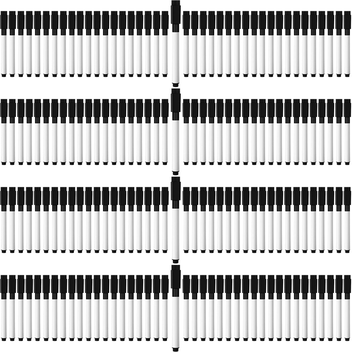 Kosiz 200 Pcs Magnetic Dry Erase Markers Fine Point Tip Whiteboard Markers with Eraser Cap Magnetic Dry Erase Pens Erasable Pens for Whiteboard Dry Boards(Black)