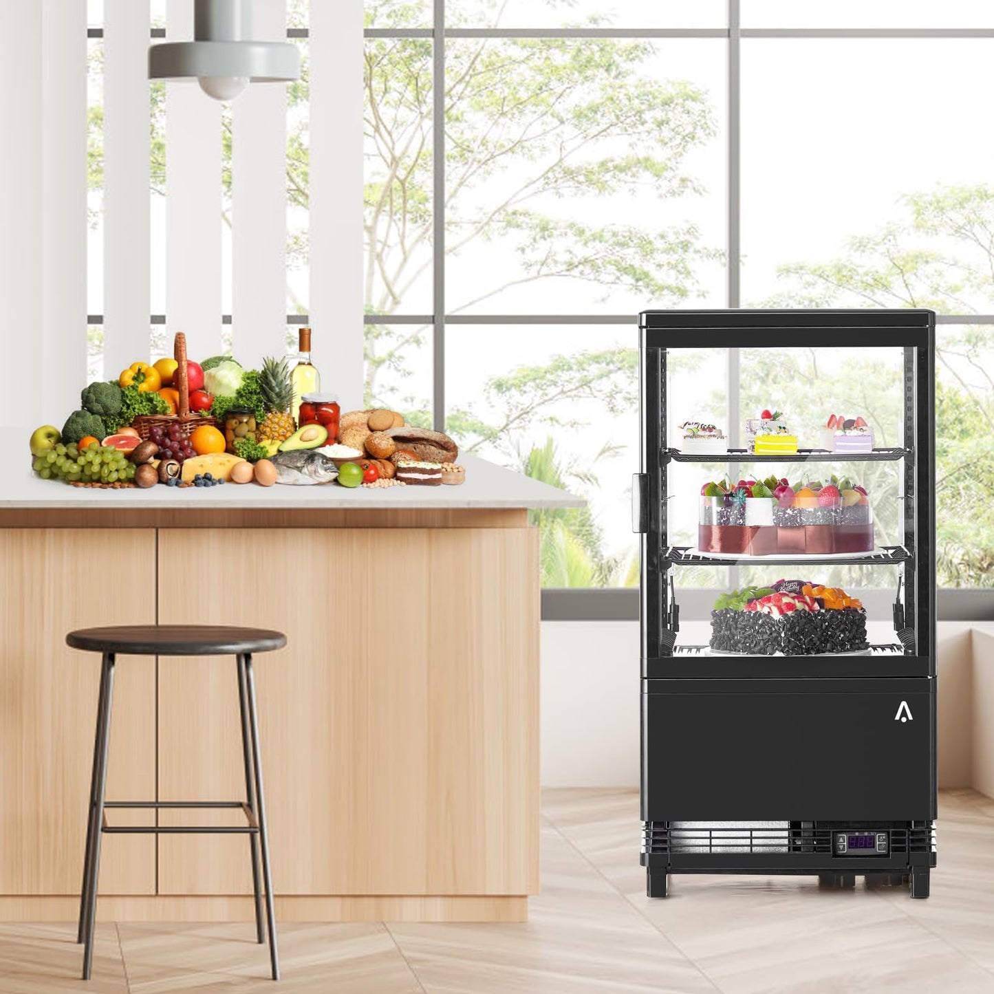 GAOMON 4CcZ18Oc0fFVxPrvQ5OJpgmbn 7GI5FSAXVY3 Countertop Refrigerator Cu.Ft. Bakery Display Case, 2.1 Cubic Feet, Black