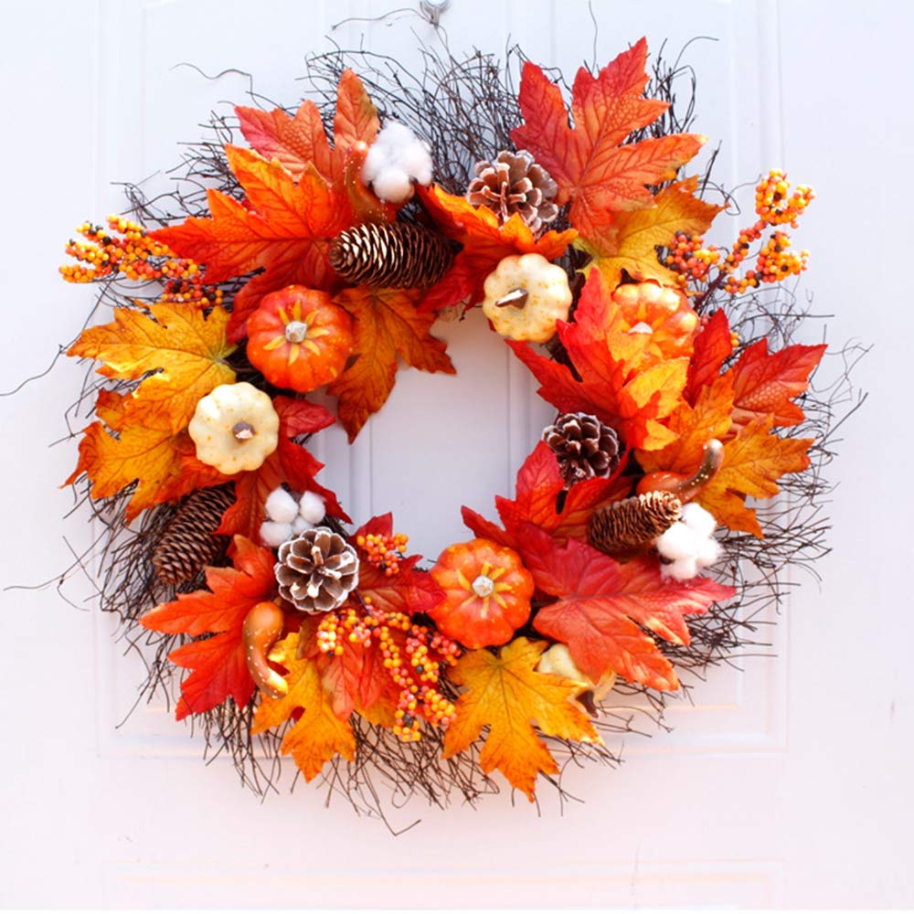 FEPITO 56 Pcs Fall Thanksgiving Decorations, Mini Artificial Pumpkins, Pine Cones, Fall Leaves, Acorns for Fall Party Decorations, Autumn Decorating Kit Halloween Thanksgiving Party Supplies