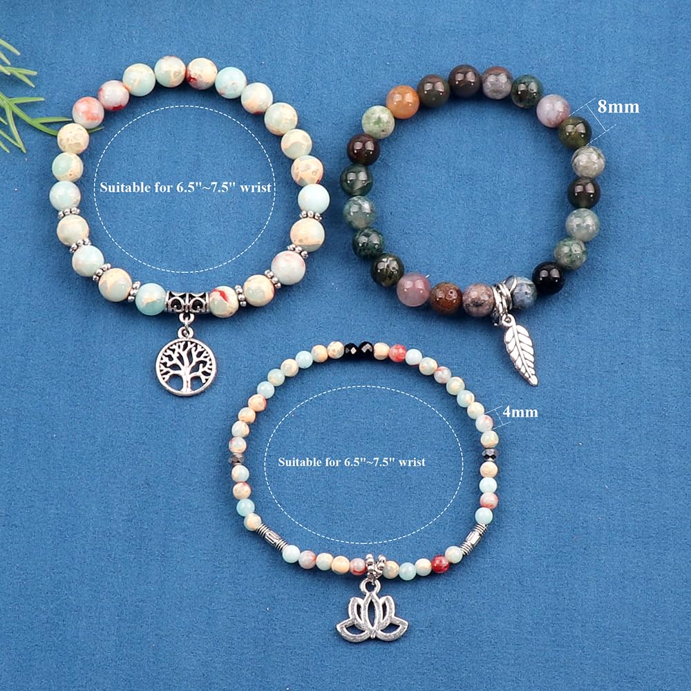 UEUC Tree of Life Yoga Healing Stone Bracelets,Multilayer Lotus Chakra Stone Reiki Bracelet Sets,Anxiety Crystal Natural Stone,for Women Stress Relief(#149)
