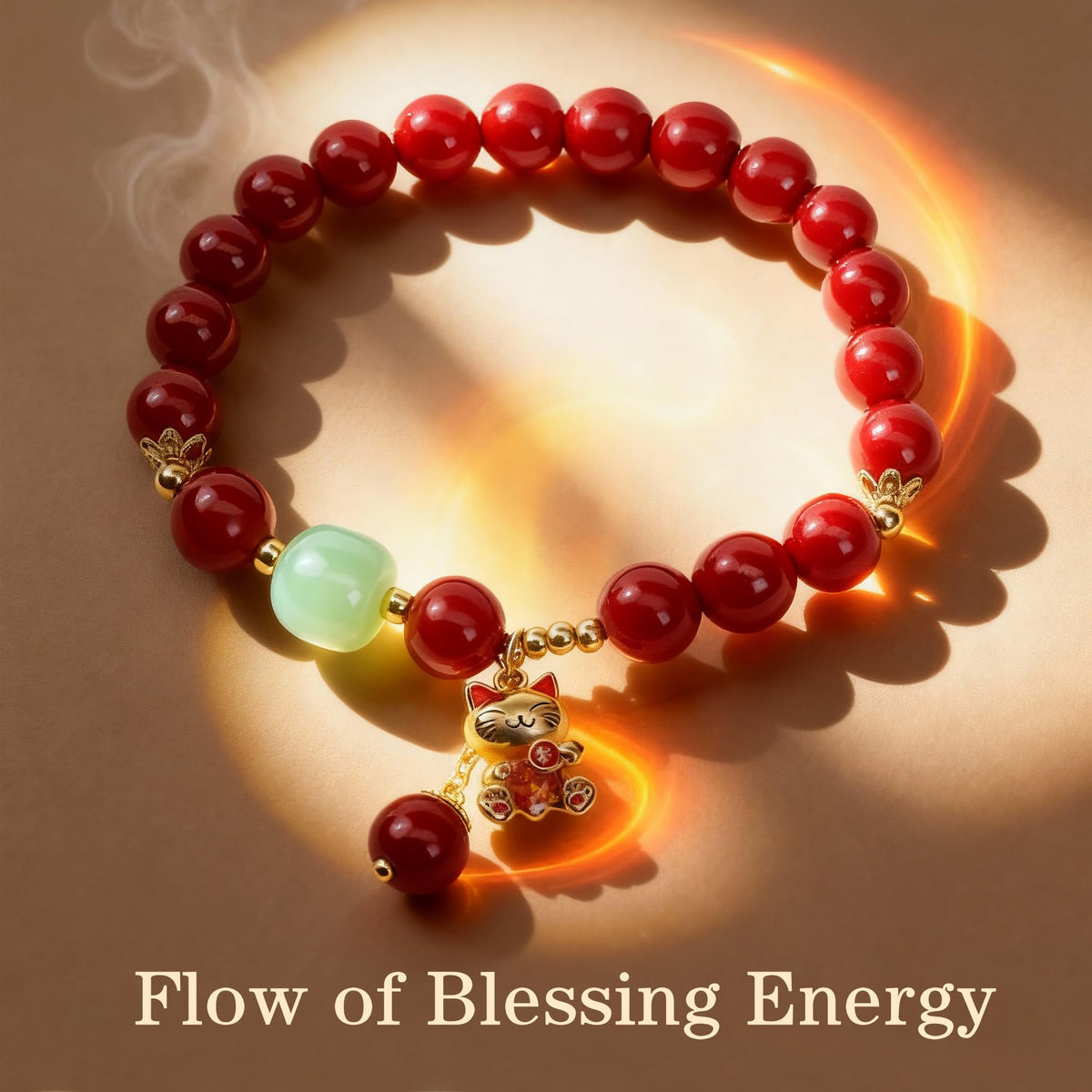 Buddha Stones Mothers Day Gifts 8mm Red Cinnabar Bracelet for Women, Feng Shui Lucky Cat Charm Bracelet with Jade, Healing Bracelets Attract Wealth and Good Luck, Stretch Bead Jewelry