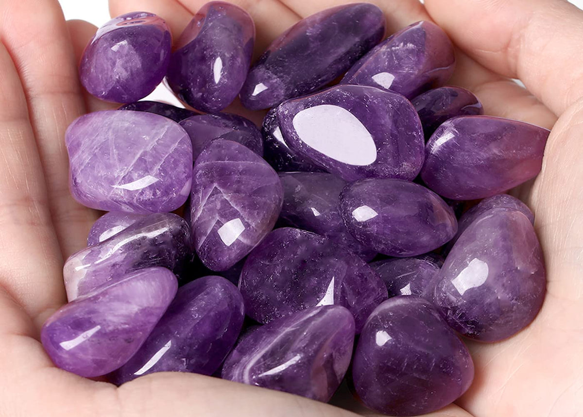 QINJIEJIE 0.9 LBS Amethyst Polished Stones Tumbled Crystals Bulk Gemstones 0.6-1" Irregular Stone Natural Reiki Healing Crystal for Plants Succulents Vase Filler Decoration Energy Witchcraft Gifts