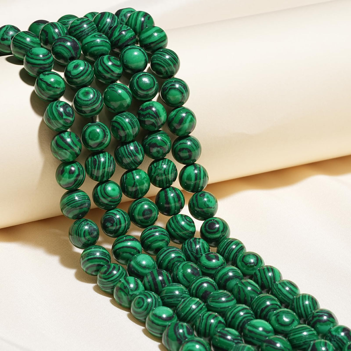 8mm Natural Green Malachite Gemstone Beads Polished Round Smooth Stone Beads for Bracelets Jewelry Making 15inch Loose Beads
