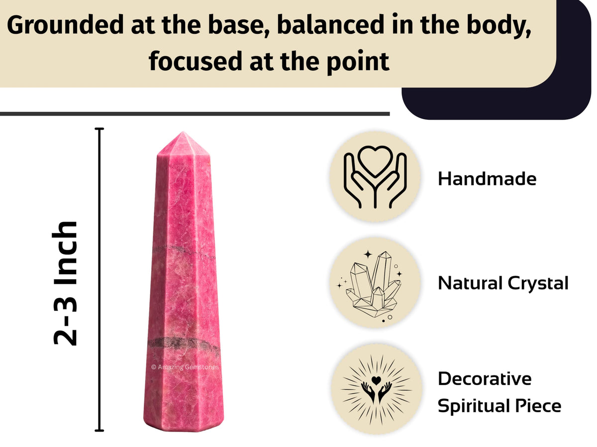 Amazing Gemstone Thulite Crystal Towers - Natural Healing Crystal Point Obelisk for Reiki Healing and Crystal Grid (2" to 3" Inch)