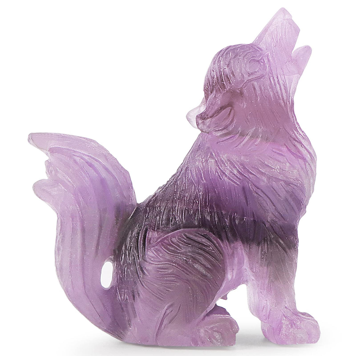 LEADGEM 2.0" Amethyst Crystal Big Tail Wolf Decor Figurine Healing Stones Statue Carved Sculpture Ornaments Crystal Wolf Decor with Gifts Box