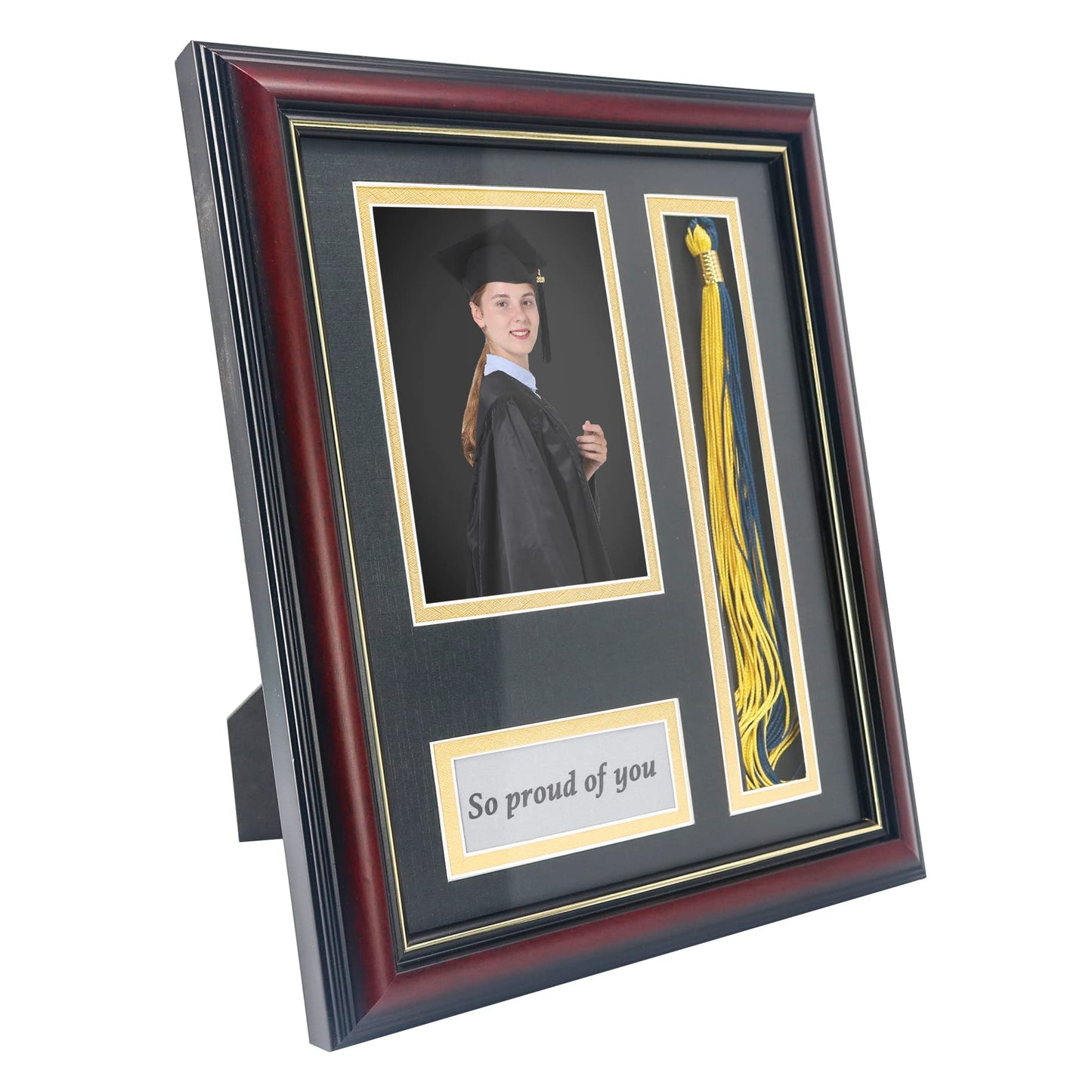 GMFrames Graduation Photo Shadow Box Frame with Tassel Holder for 4x6 Pictures,Solid Wood Real Glass,Black over Gold Double Mat,Wall & Tabletop Design