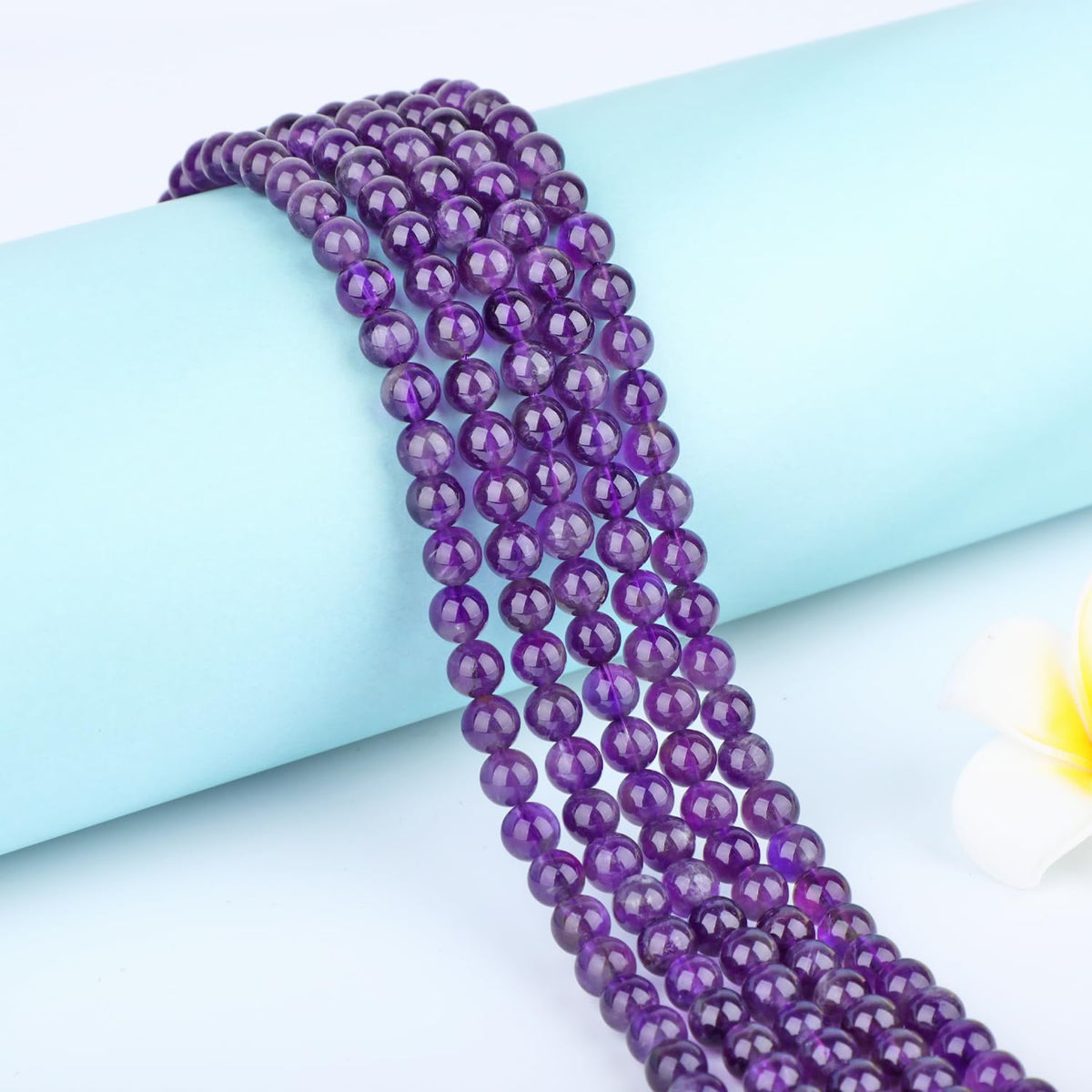 CMBYN Natural Stone Beads Round Genuine Real Stone Beading Strand Loose Gemstones DIY Smooth Bead for Bracelet Necklace Earrings Jewelry Making (Amethyst, 6mm 60 Pieces)