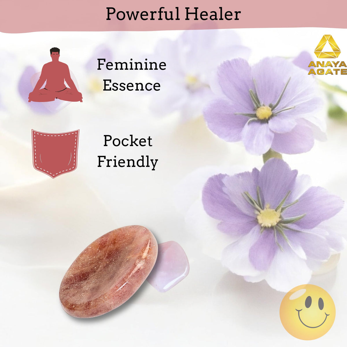 Anaya Agate Strawberry Quartz Worry Stones Certified Crystal Thumb Worry Stone for Anguish Relaxing and Soothing Balance Stones for Meditation, Stress Relief Crystals and Healing Stones for Men, Women