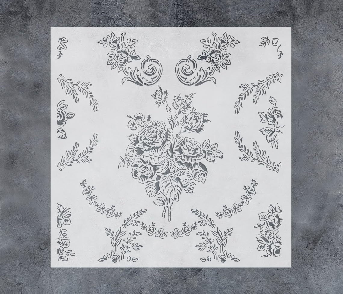 GSS Designs Flower Stencils for Painting on Wood Wall 12x12Inch Reusable Floral Wall Painting Stencils Ivy Leaf Template for Furniture Canvas Wood Home Decor DIY Art Crafts