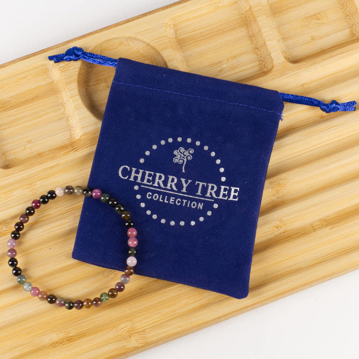 Cherry Tree Collection - Small, Medium, Large Sizes - Gemstone Beaded Bracelets For Women and Men - 4mm Round Beads (Tourmaline, Medium)