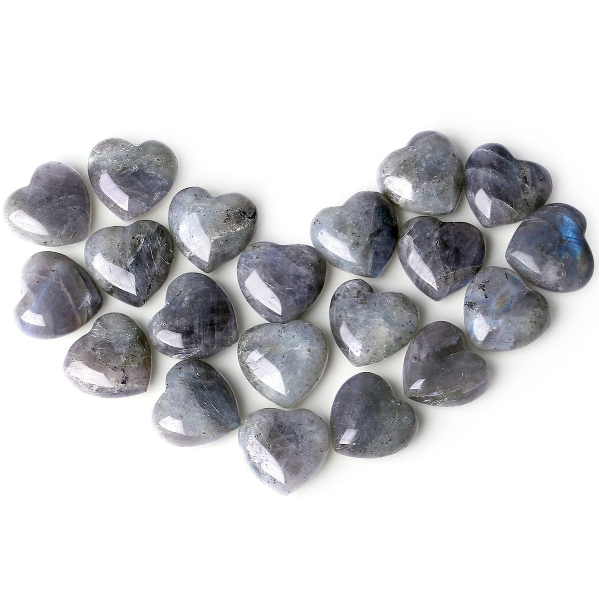 10 PCS Heart Labradorite Crystal Thicken Set Blue Black Polished Stones Palm Love Natural Healing Crystals Gemstones Reiki Energy Balancing Carved Palm Worry Stone Meditation Gift