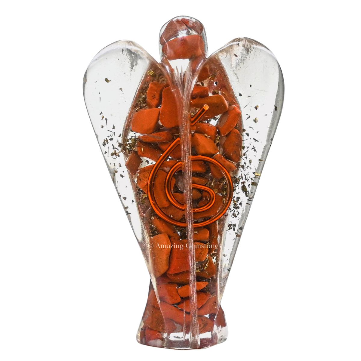Amazing Gemstone Red Jasper Guardian Angel Figurine Pocket Crystal Angel for Protection - Orgone Guardian Angel with Orgonite Layer and Natural Crystal for Healing Gift (2 Inch, Organite)