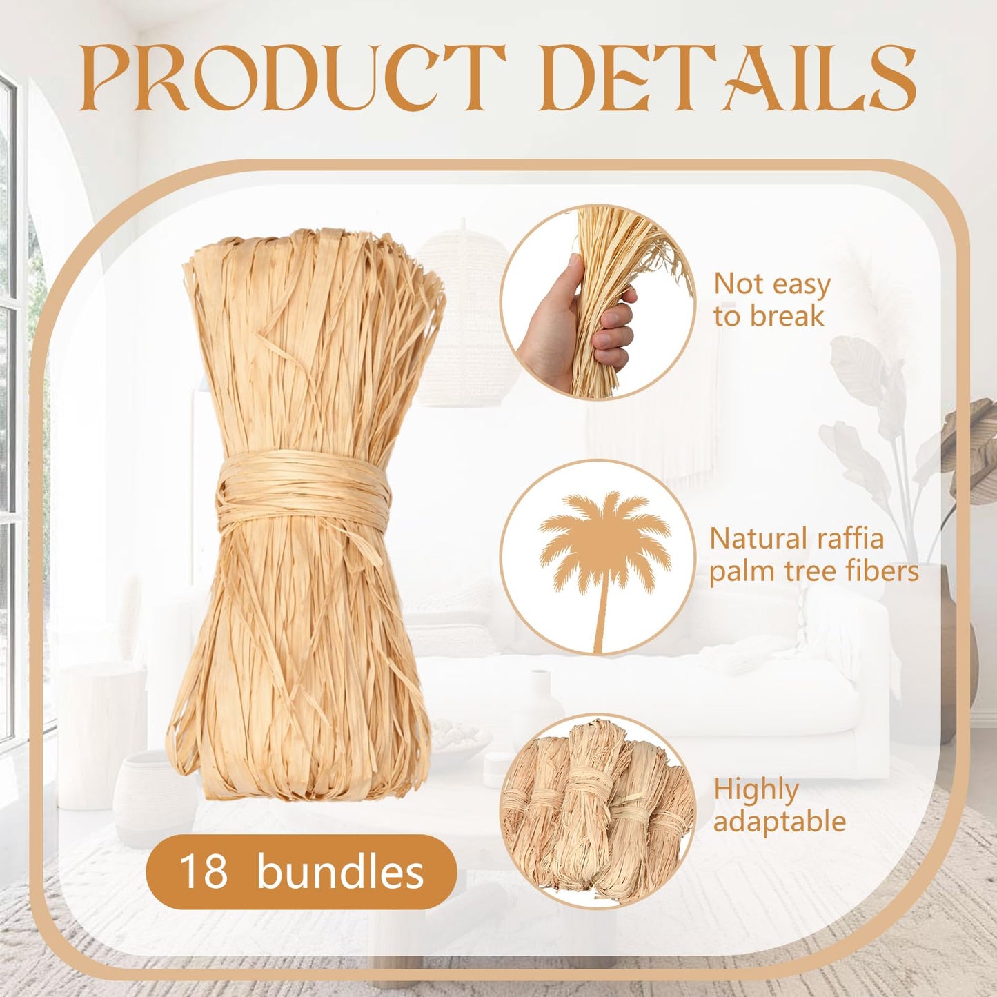 Woanger 18 Pcs Natural Raffia Ribbon Raffia Straw for Florist Bouquets Decoration for Wrapping Birthday 4th of July Wedding Halloween Easter Anniversary Florist Supplies