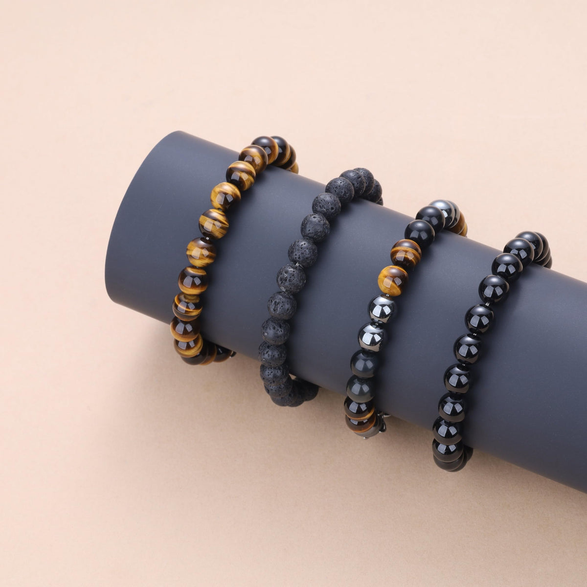 GAVU Crystal Beaded Bracelet for Men, 8mm Black Tourmaline Bracelet for Men 9"
