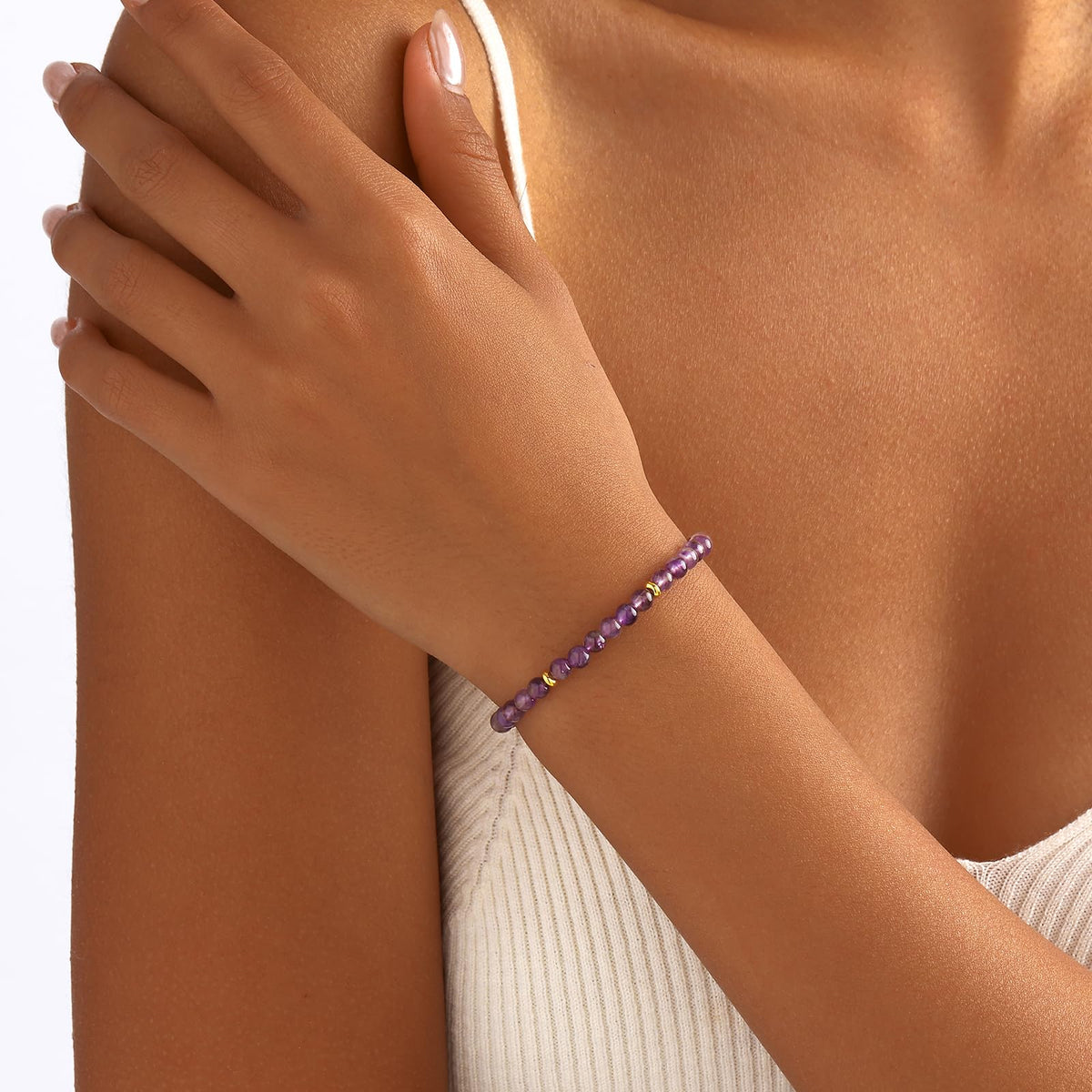 Kenailw Amethyst Crystal Bracelet Purple Gifts for Women Anxiety Relief Items Natural Stone Amethyst Beads Jewelry