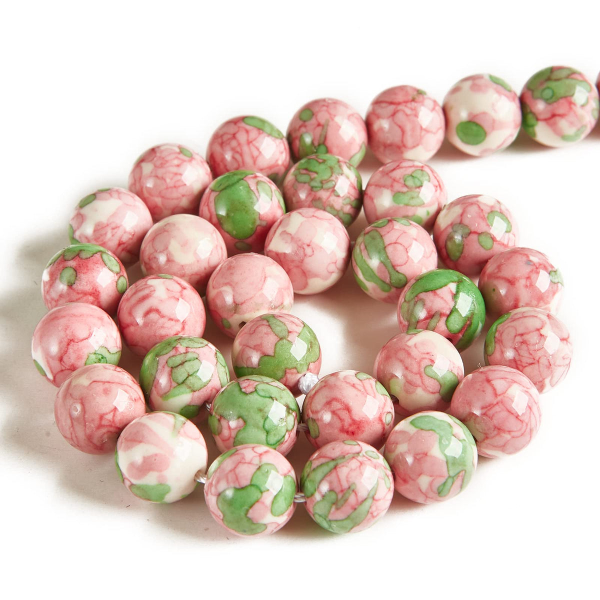 60pcs 6mm Green Red Rain Flower Beads Natural Gemstone Beads Round Loose Beads for Jewelry Making