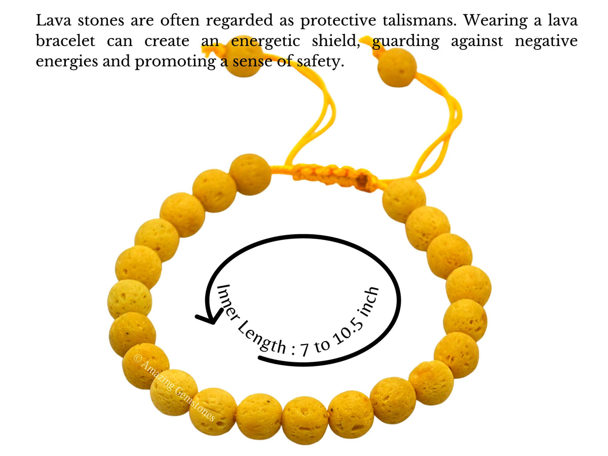 Amazing Gemstone Yellow Lava Bracelet, Gifts For Men & Women - Protection Healing Crystal Bracelet - 8mm Gemstone Beaded Adjustable Bracelet, Pulseras Para Hombres Mujer Stocking Stuffers