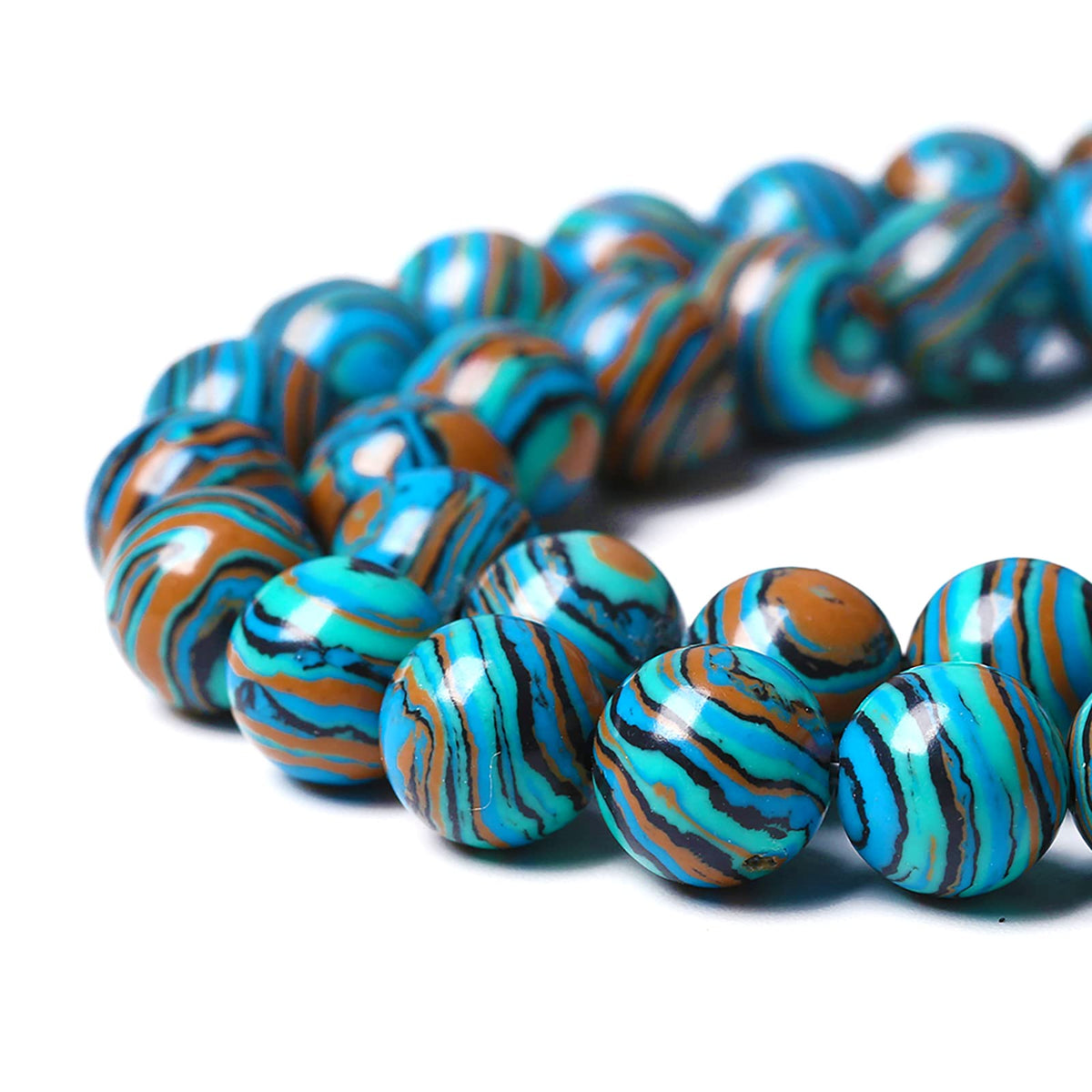 90PCS 8mm Blue Malachite Stone Beads Round Loose Gemstone Beads for Jewelry Making DIY Bracelet Necklace 32" 2 Strand,Energy Stone Healing Power