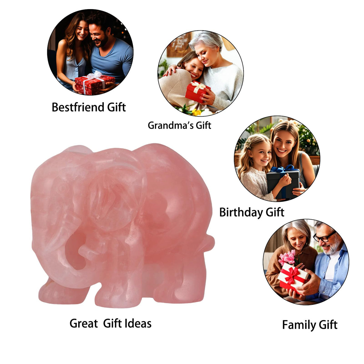 SMQ Rose Quartz Crystal Elephant Statue Decor Carved Good Lucky Pocket Small Figurine Spiritual Animal Carvings Home Office Desk Ornament Elephant Gifts for Women Adults,2"