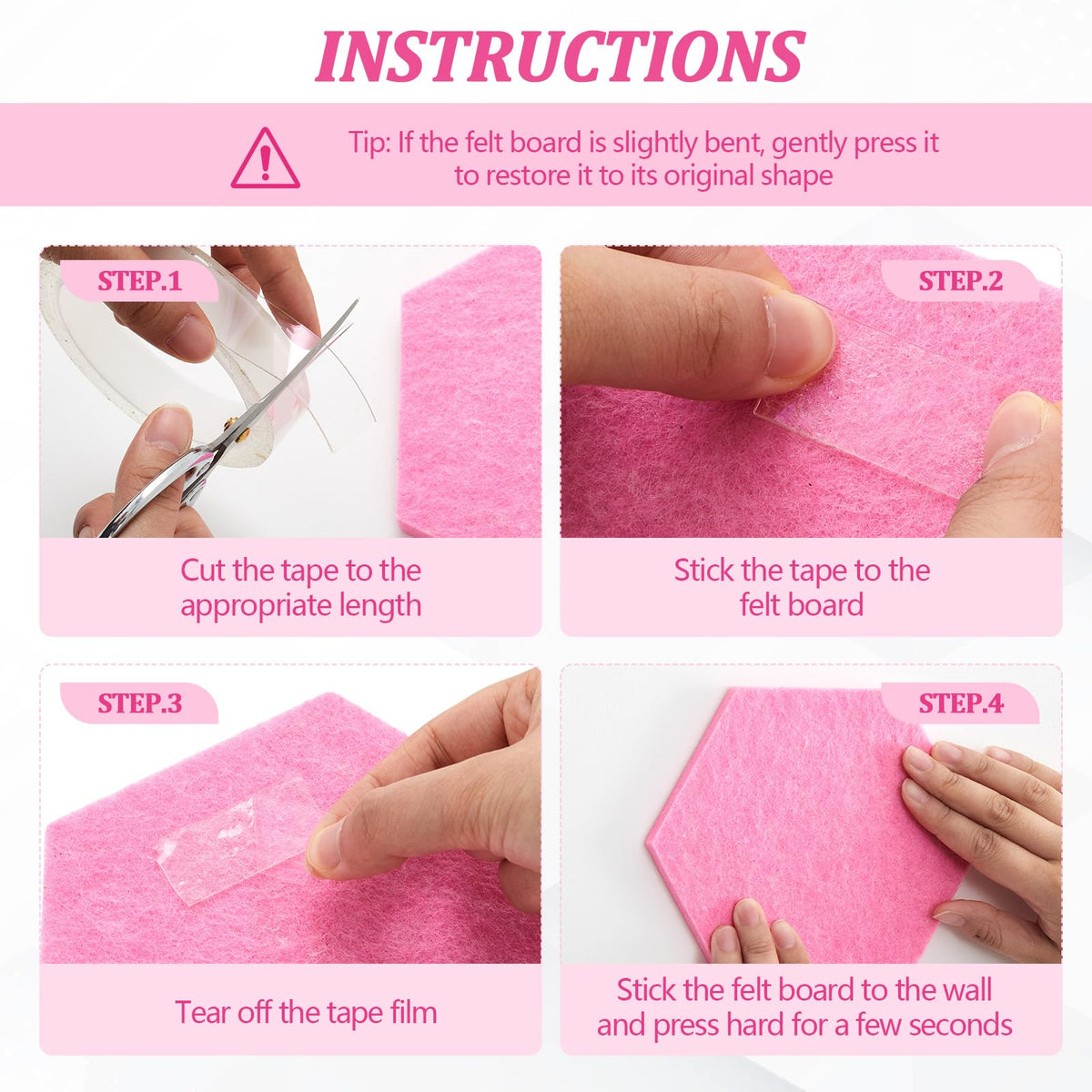 Mindsoft 16 Pcs Hexagon Cork Board for Walls with 50 Wooden Push Pins 6.7 x 5.9 in Felt DIY Tiles Notice with Nano Tape Hanging Bulletin Board for Home Photo Office Memo Note (Pink)