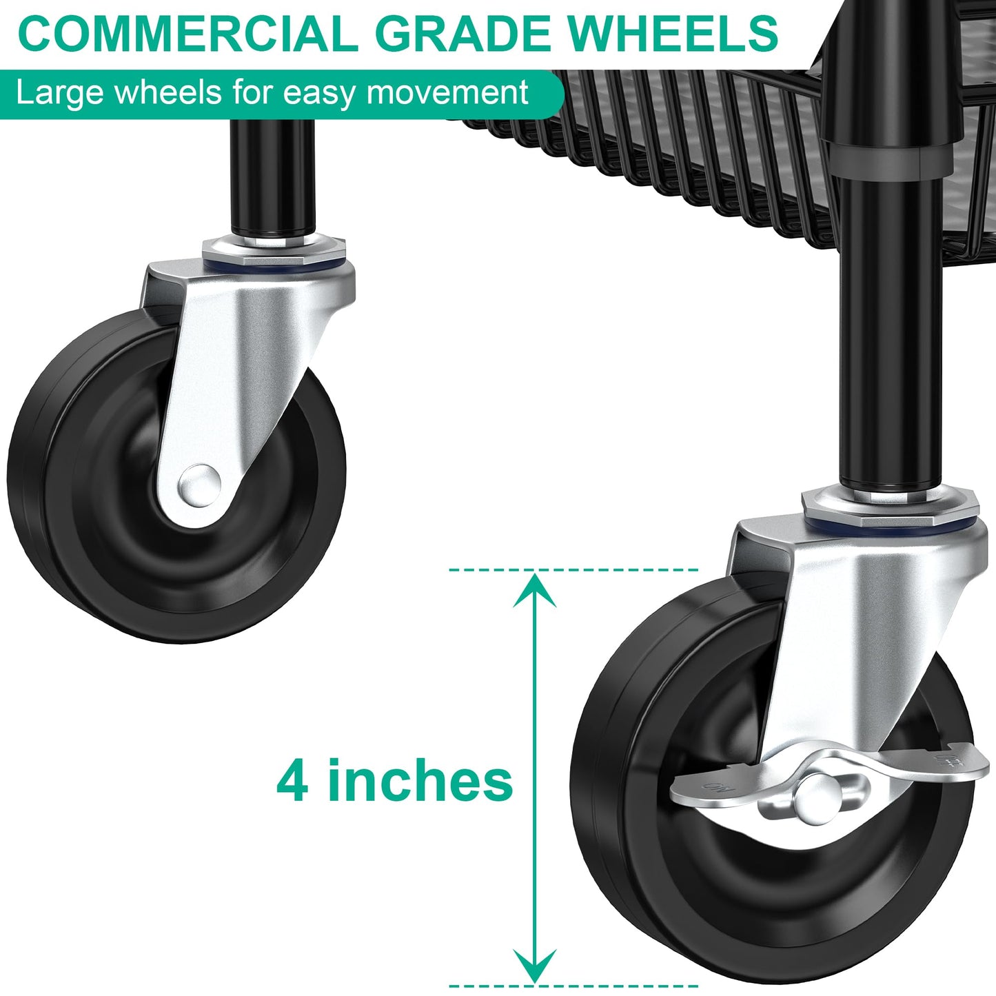 Folews Heavy Duty Rolling Cart with Wheels, 3 Tier Commercial Grade Utility Cart, Metal Storage Organizer Trolley with Handle Bar & Shelf Liner for Pantry, Laundry Room & Household Supplies, Black