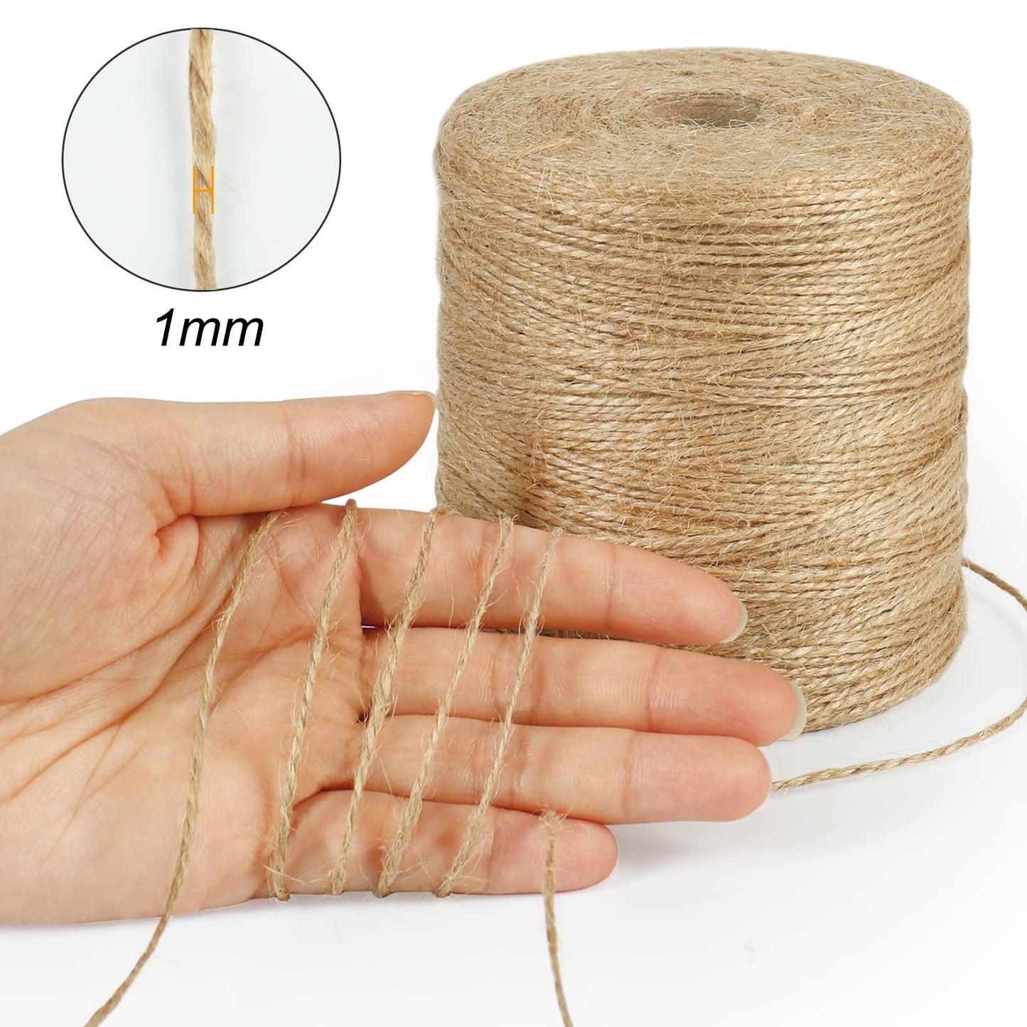 Tenn Well 1500 Feet Natural Jute Twine, 1mm Thin Brown Twine String for Crafts, Crocheting, Gift Wrapping, Gardening and Christmas Decorations