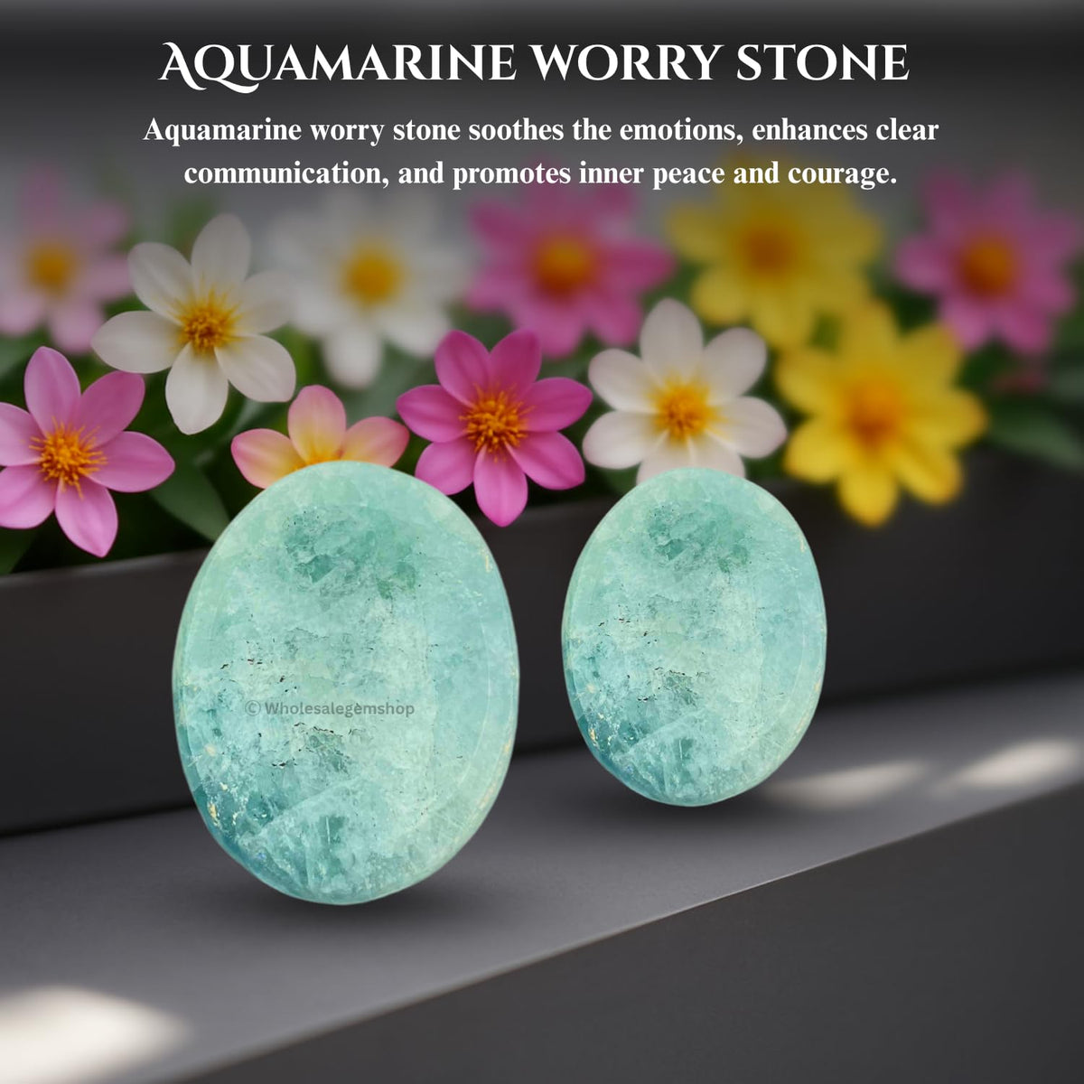 GEMSCITE Aquamarine Thumb Worry Stones Metaphysical Gemstone Crystal Healing Reiki Men Women Gift FENG Shui Positive Energy Love Wellness Palm Stones Wicca Powerful