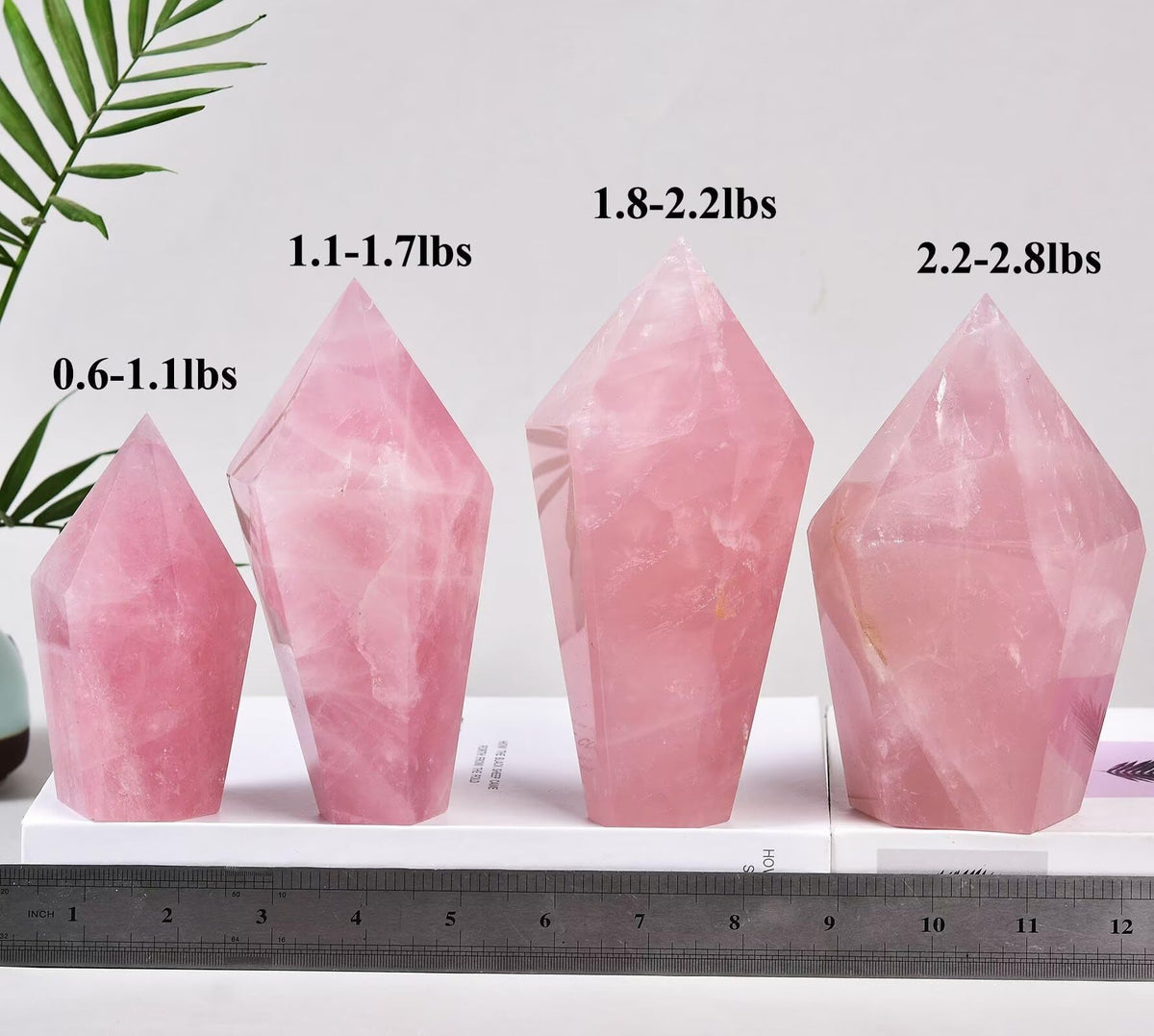 VIZYTOU Rose Quartz Tower Healing Crystal Quartz Obelisk Point Pink Stone Wand Reiki Healing Meditation Rock 1.1-1.7 LBS