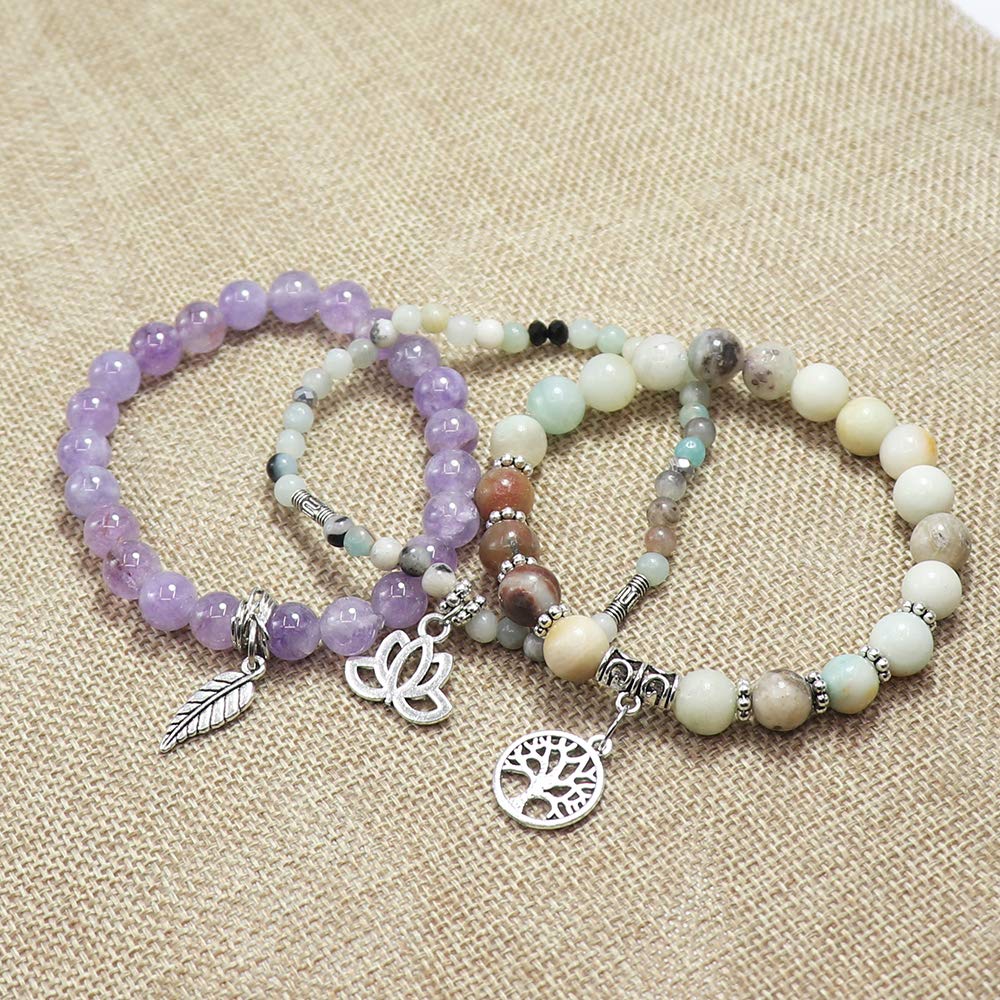 UEUC Tree of Life Yoga Healing Stone Bracelets,Multilayer Lotus Chakra Stone Reiki Bracelet Sets,Anxiety Crystal Natural Stone,for Women Stress Relief