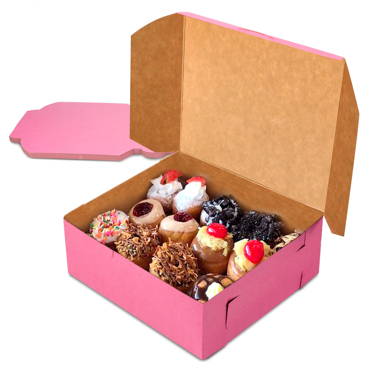 Fit Meal Prep [25 Pack] Pink Bakery Boxes 8x8x4 Pastry Box for Cupcakes, Desserts, Cookies, Candies Ideal Packaging for Bakeries and Home-made Baked Goods, Favors, and Gifts