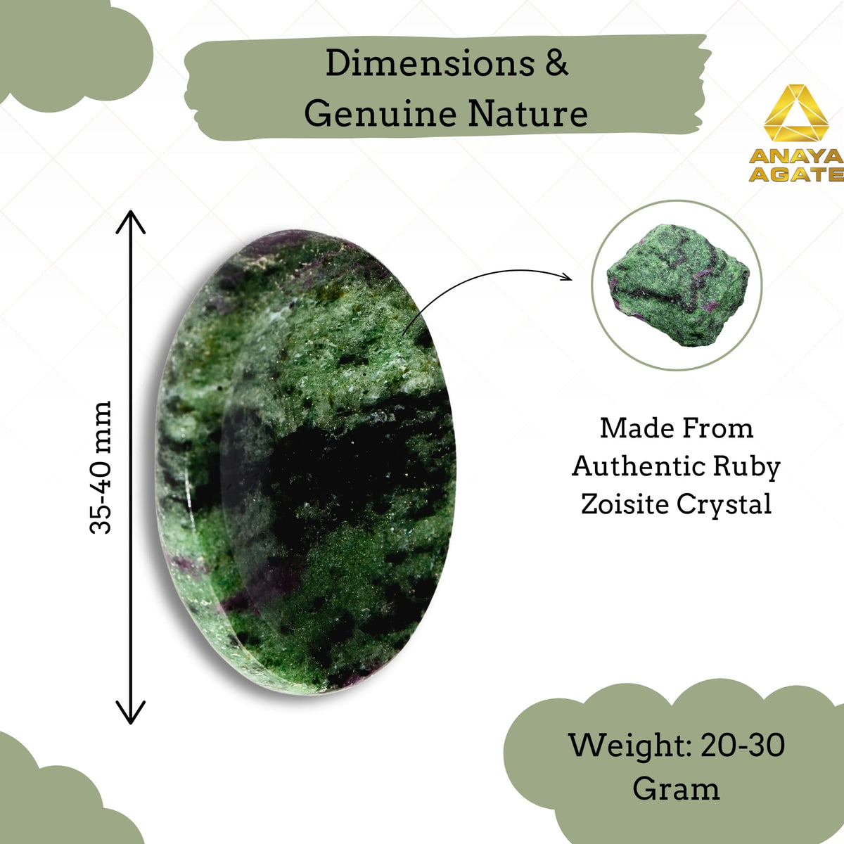 Anaya Agate Ruby Zoisite Worry Stones Certified Crystal Thumb Worry Stone for Anguish, Relaxing and Soothing Balance Stones for Meditation, Stress Relief Crystals and Healing Stones for Men, Women