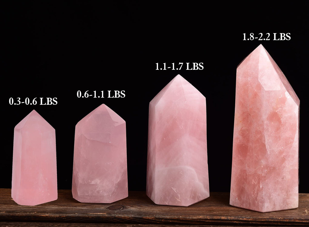 AMOYSTONE Rose Quartz Obelisk Towers Large Healing Crystal Point Wand 6 Faceted Reiki Meditation Stone Pink 0.6-1.1 LBS