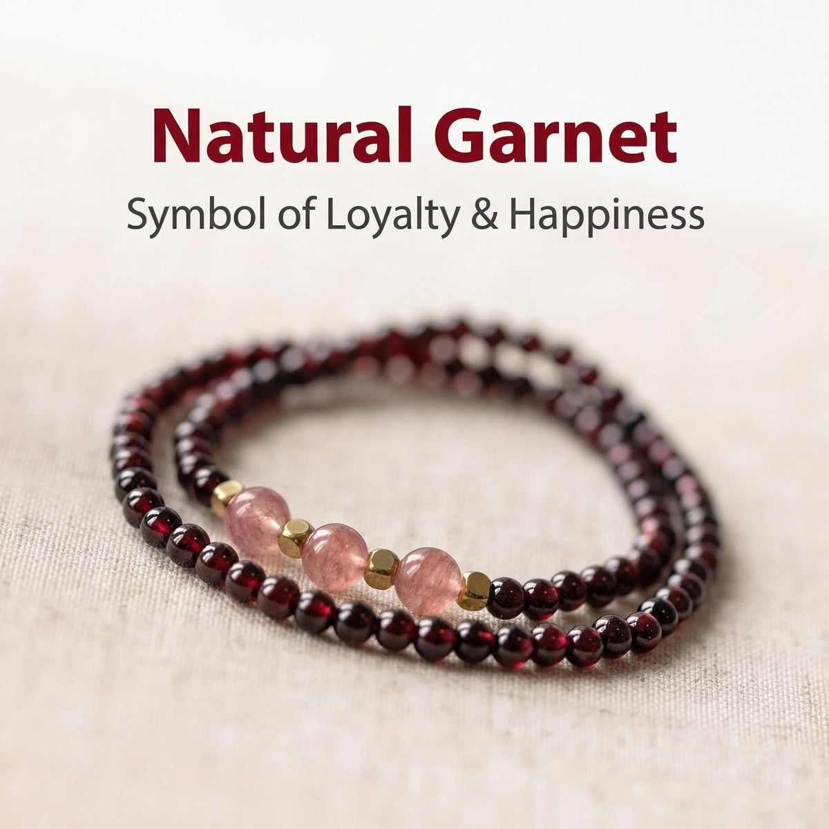 CNYTPE Garnet Bracelet for Women – Red Garnet Jewelry, Healing Crystal Bracelet, Handmade Gemstone Jewelry, Symbol of Love, Happiness & Harmony (Garnet & Strawberry Quartz Multi-Strand)