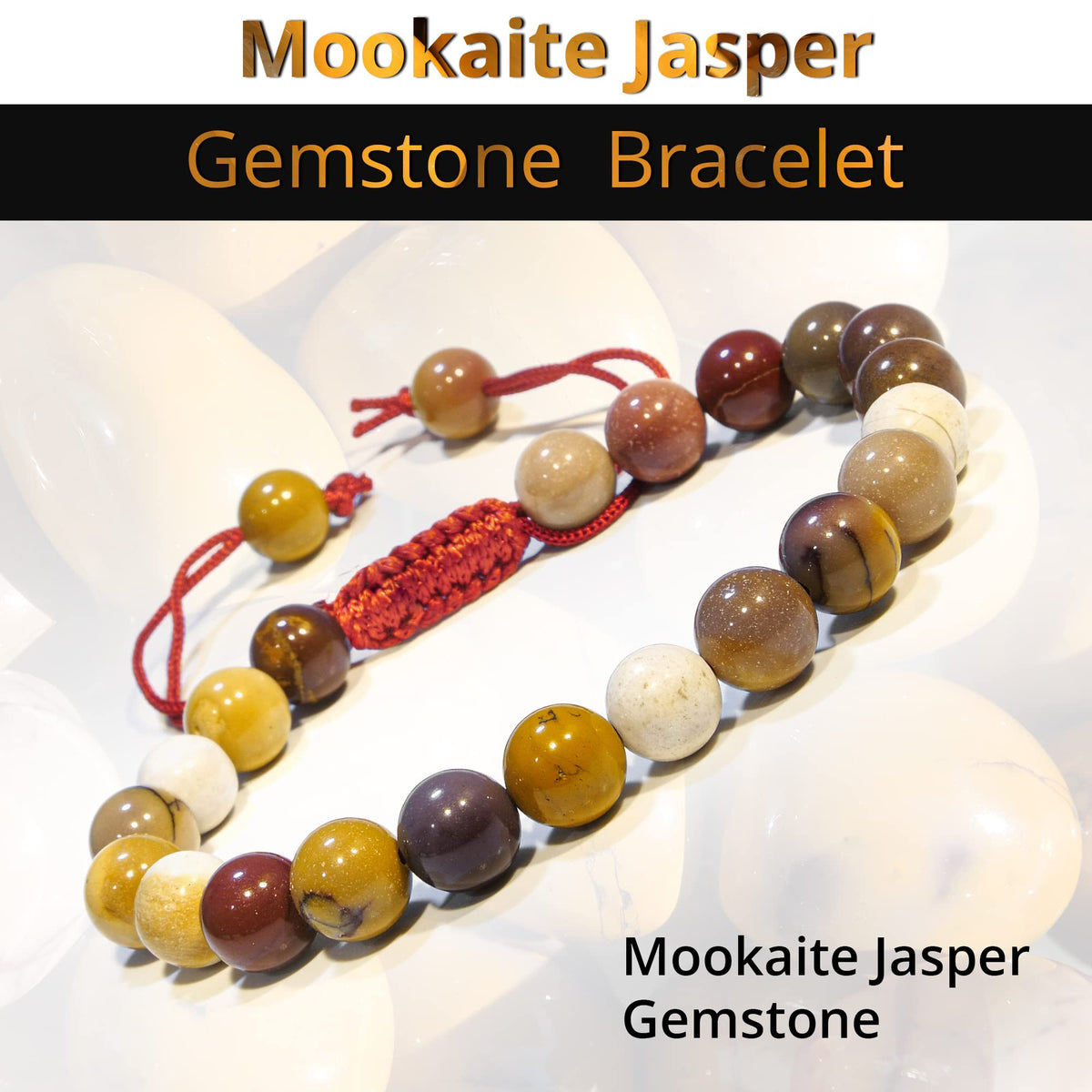 ANAYA AGATE Healing Crystal Bracelet – Chic Gemstone Bracelet for Men and Women – 8mm Round Bead Bracelets for Spiritual Healing, Protection, Positive Energy - Mookaite jasper