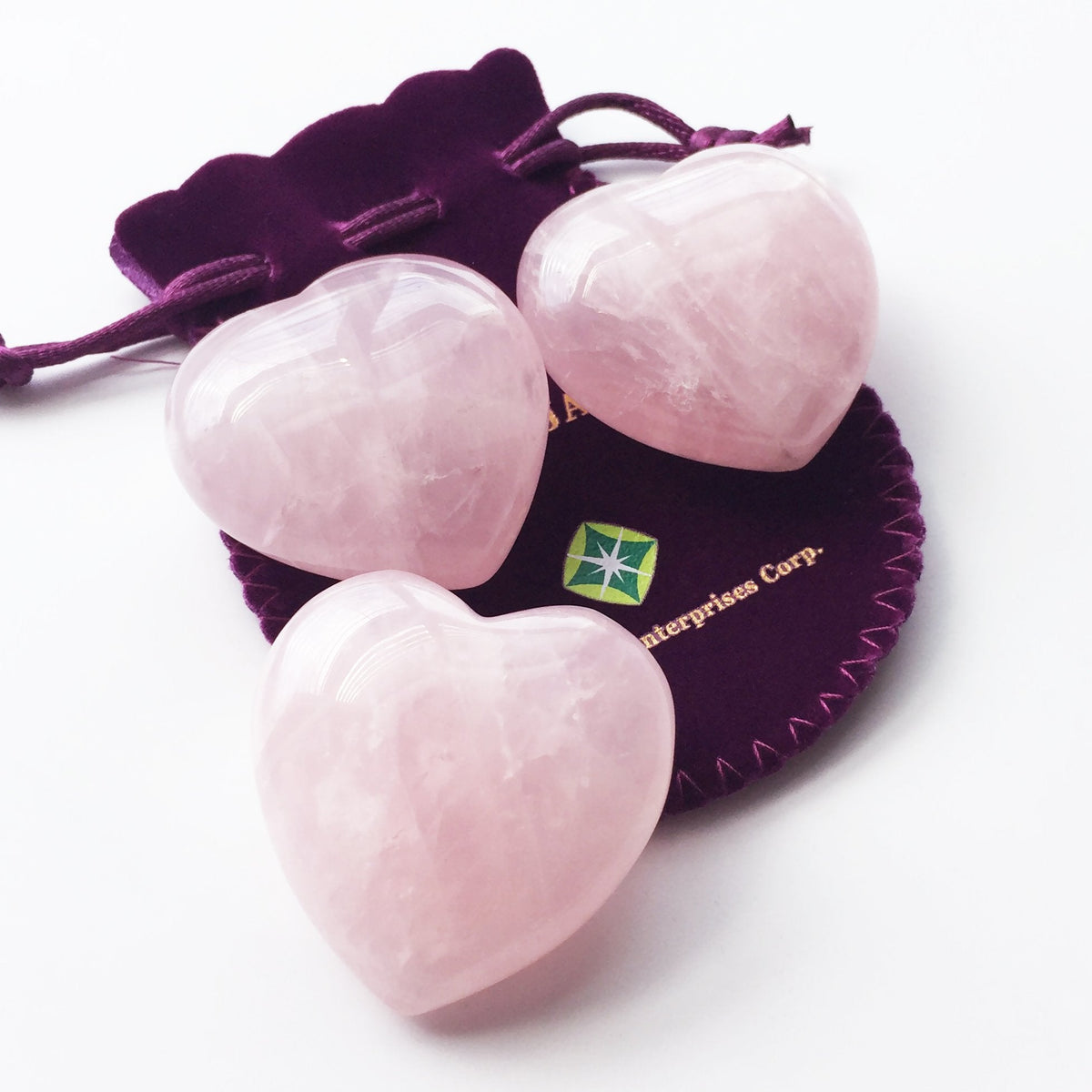 Polar Jade Set of 3 Hand-Carved Natural Rose Quartz Puffy Hearts – Healing Stones for Chakra Energy, Meditation, Massage, and Elegant Decoration