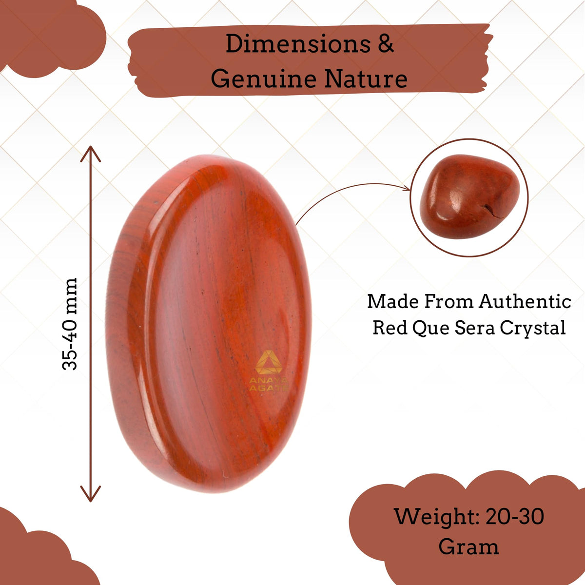 Anaya Agate Red Jasper Worry Stones Certified Crystal Thumb Worry Stone for Anguish, Relaxing and Soothing Balance Stones for Meditation, Stress Relief Crystals and Healing Stones for Men, Women