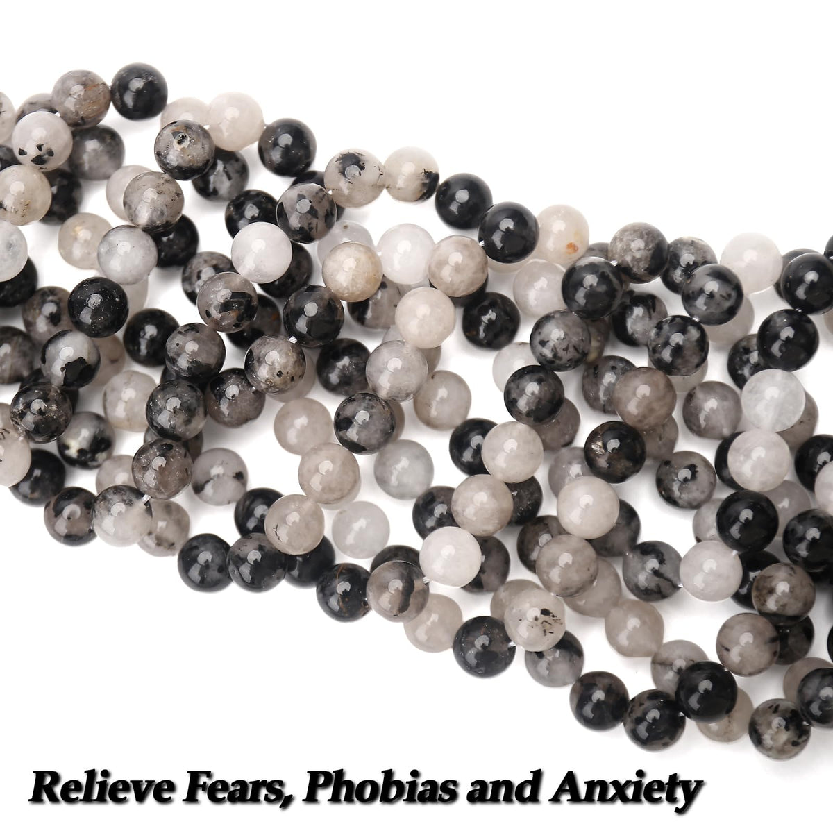 70PCS Natural 8MM Healing Gemstone, Black Rutilated Quartz Energy Stone Round Loose Beads, Semi-Precious Crystal Beads with Free Elastic String for Jewelry Making DIY