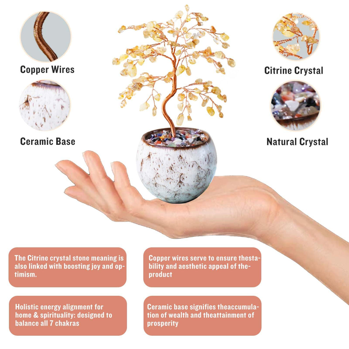 Runyangshi Citrine Crystal Tree of Life - 8" Large Natural Chakra Healing Crystal Tree, Bringing Money, Good Luck, Positive Energy for Home Decor, Feng Shui Gifts, Office Desk Ornament