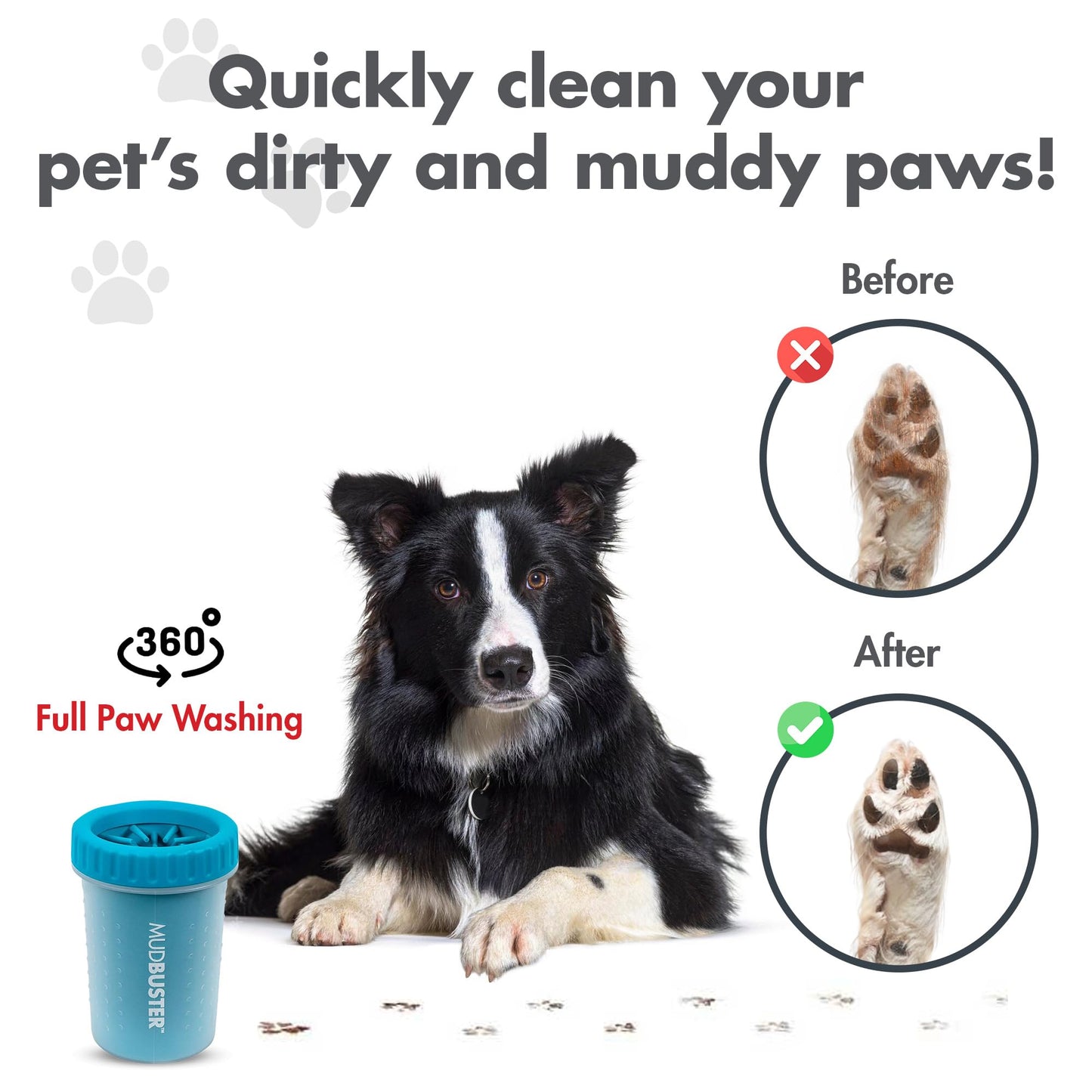 Dexas MudBuster Medium Dog Paw Cleaner in Blue - Fits 1.5"-2.5" Wide Paws, Portable Paw Washer for Muddy Paws, Dog Paw Cleaning Cup with Gentle Silicone Bristles, Quick Clean Pet Paw Washer