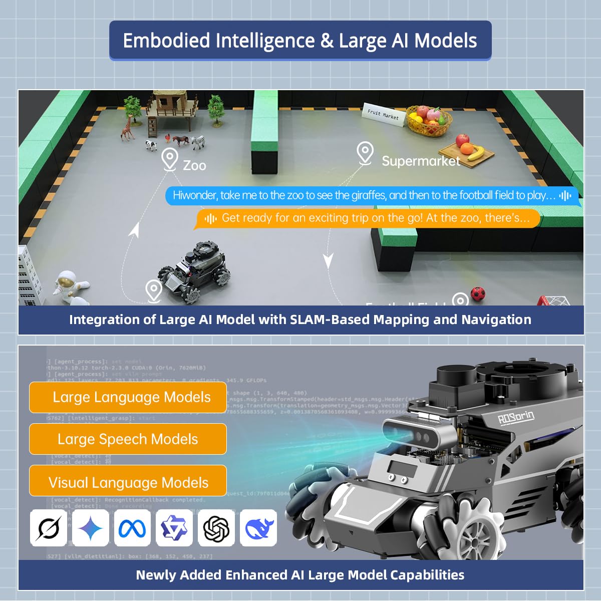 HIWONDER ROS2 Robot Car for Jetson RPi Gemini ChatGPT Large AI Models Depth Camera SLAM Mapping Autonomous Driving Programming Education Smart AI Robotic Car, ROSOrin Standard Kit & Jetson Nano 4G