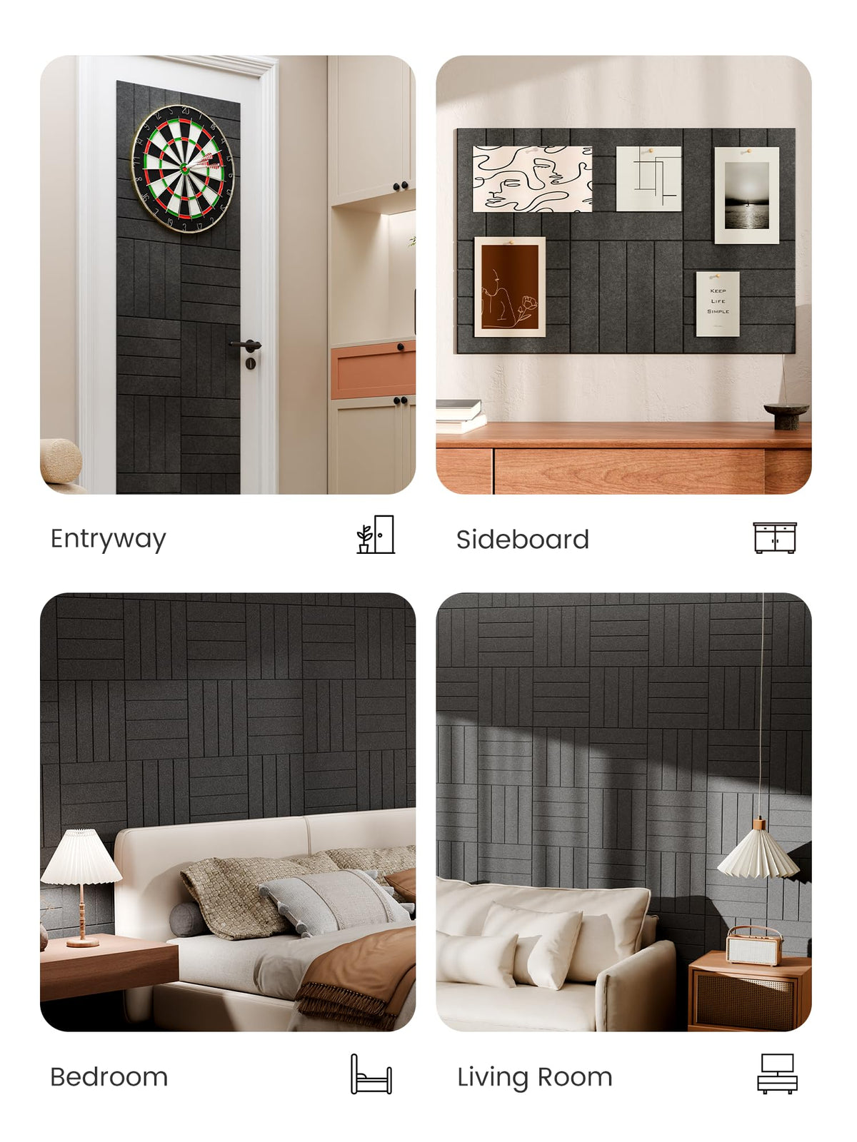 Bumusty Large Cork Board Alternative-36 x 24" Felt Bulletin Board Tiles, with 30 Pushpins, 40 Adhesive Tabs, Bold-Stripe 6-Pack, Cork Boards for Office Push Pin Board Felt Board-Charcoal Gray