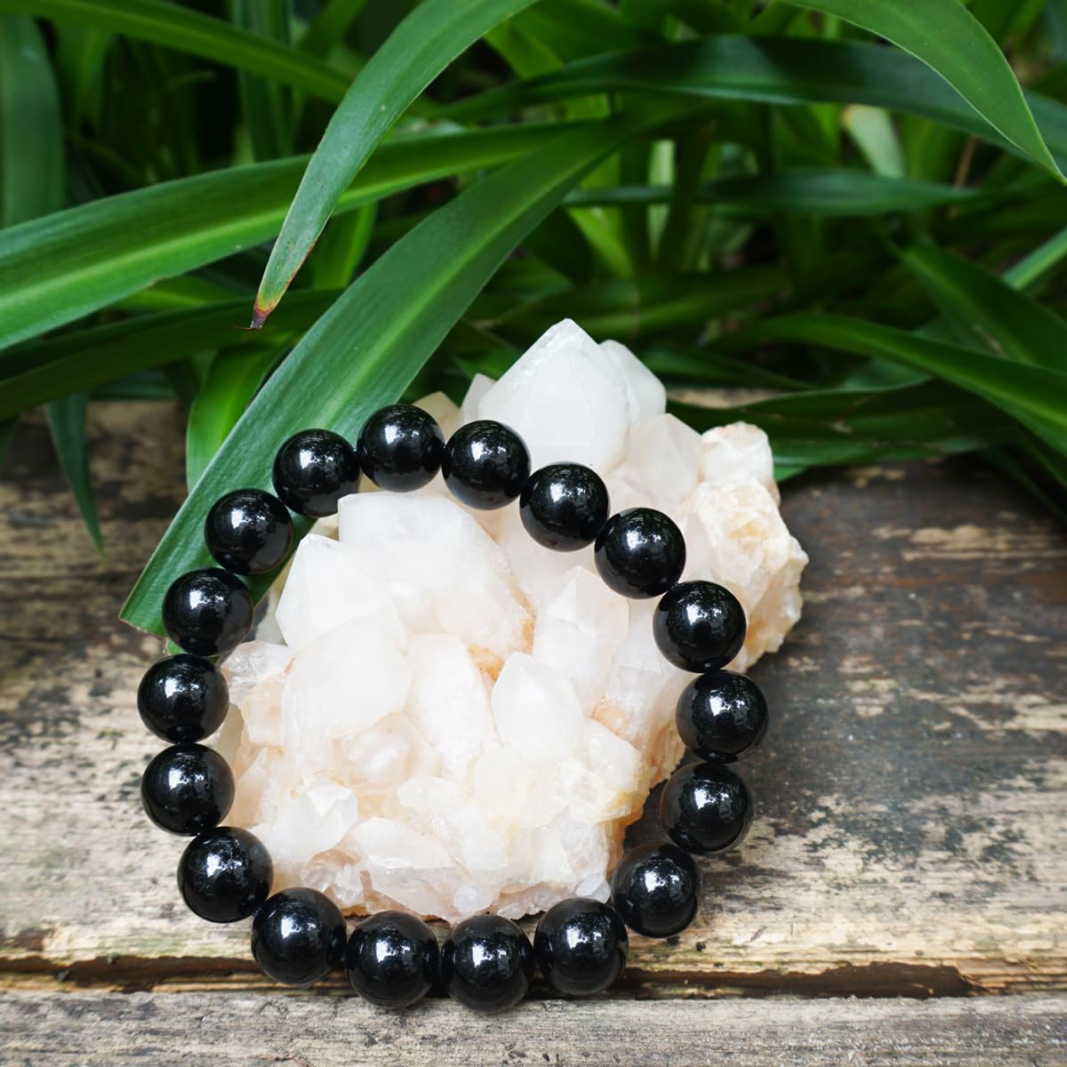 TaHLga Black Tourmaline Bracelet 12MM | Grade Natural Chakra Crystal Jewelry | Birthstone of October, Fit 7.5" Wrist Size, Bring Luck, Peace & Love, Gift for Friends Familys
