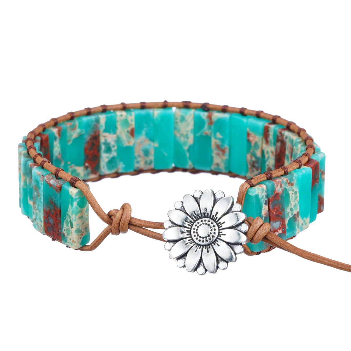 Plumiss Boho Blue Agalmatolite Beaded Wrap Leather Bracelet Jewelry