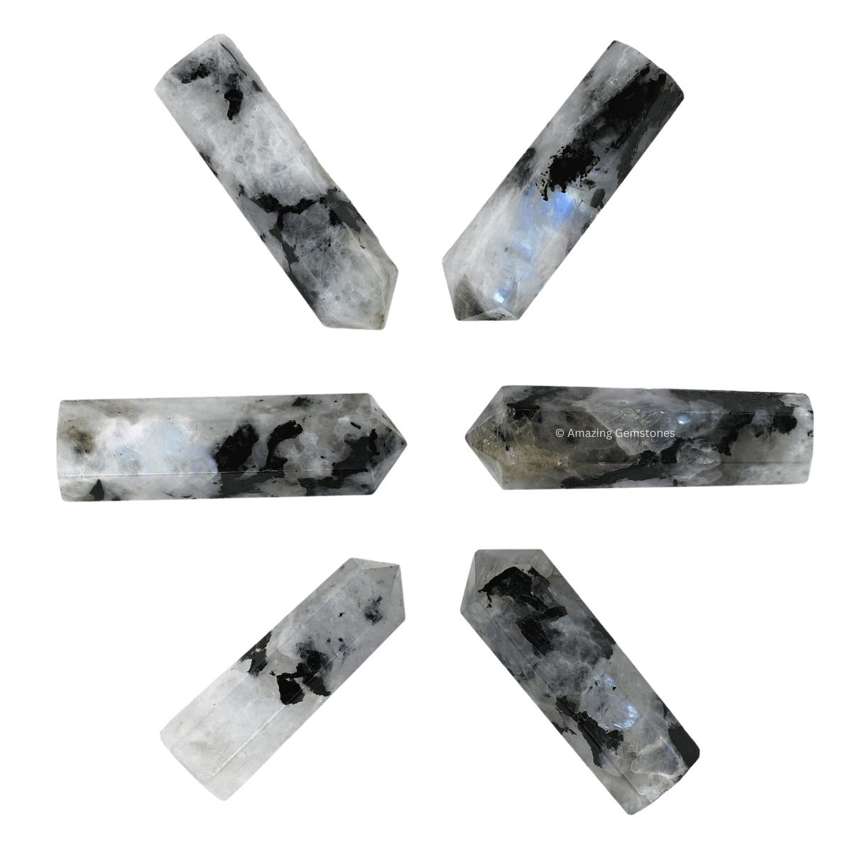 Amazing Gemstone Rainbow Moonstone Crystal Points Bulk Healing Crystals - Pack of 3 Single Terminated Healing Wand Point Bulk Crystals for Crafts, Crystal Grid, DIY Work - Premium Crystals